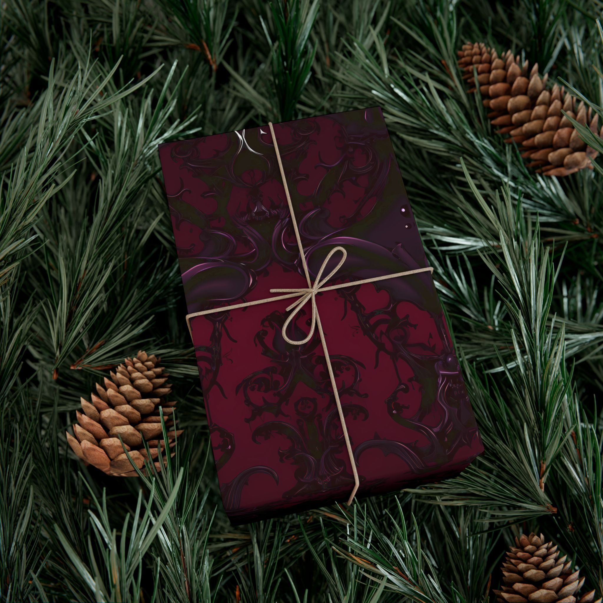 Dark Red Damask Gift Wrap Papers | Elegant Victorian Pattern