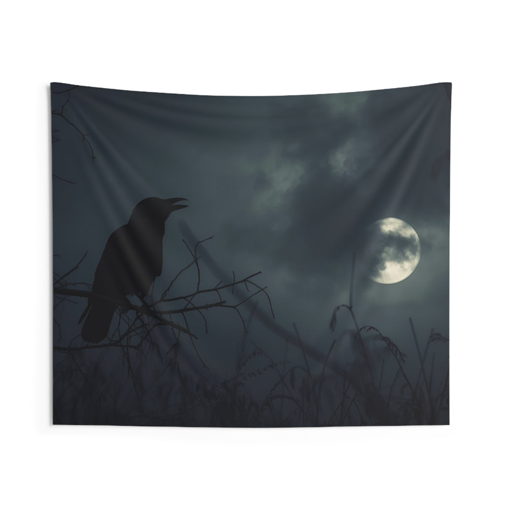 Raven Moon Gothic Wall Tapestry – Dark Witchy Wall Decor for Gothic & Dark Academia Rooms