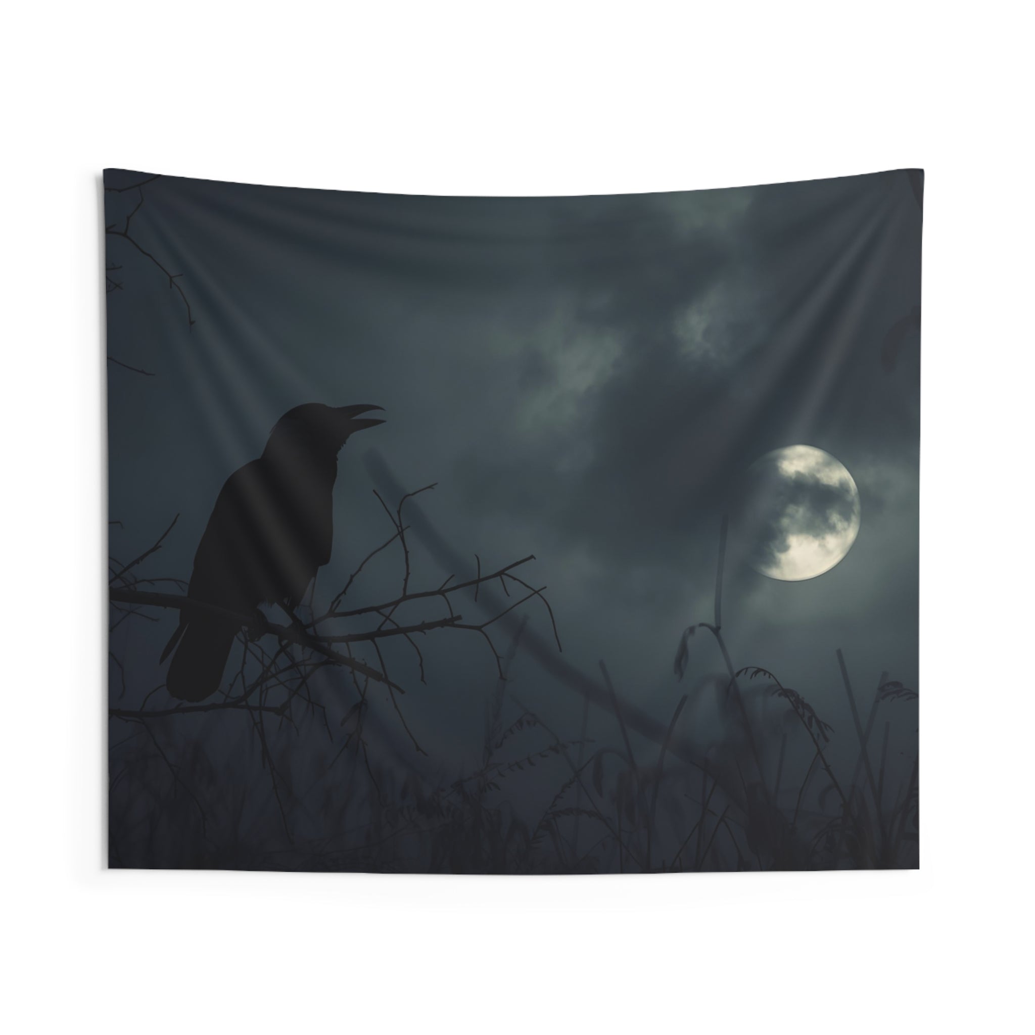 Raven Moon Gothic Wall Tapestry – Dark Witchy Wall Decor for Gothic & Dark Academia Rooms