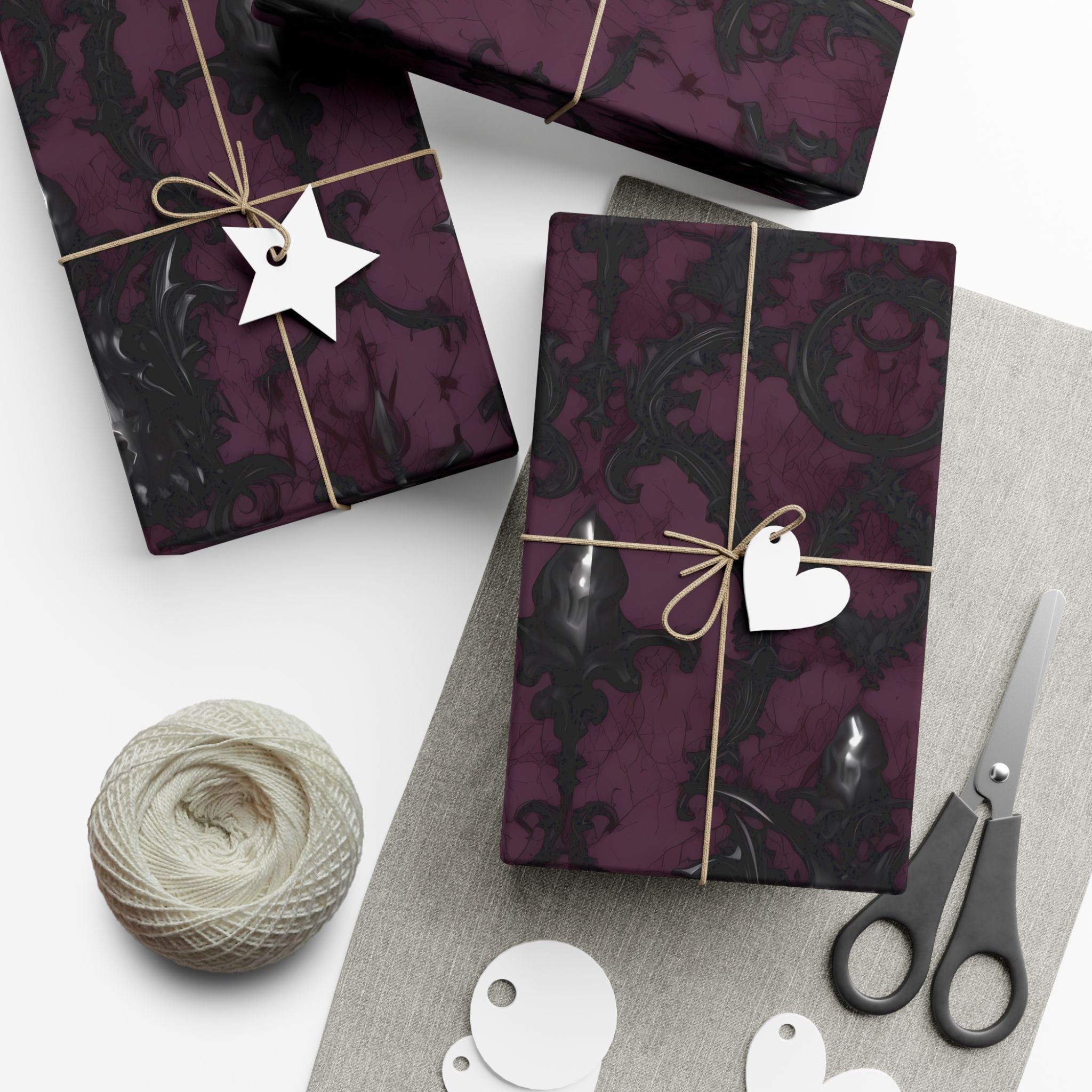 Gothic Damask Gift Wrap Paper | Dark Plum Black Wrapping Paper