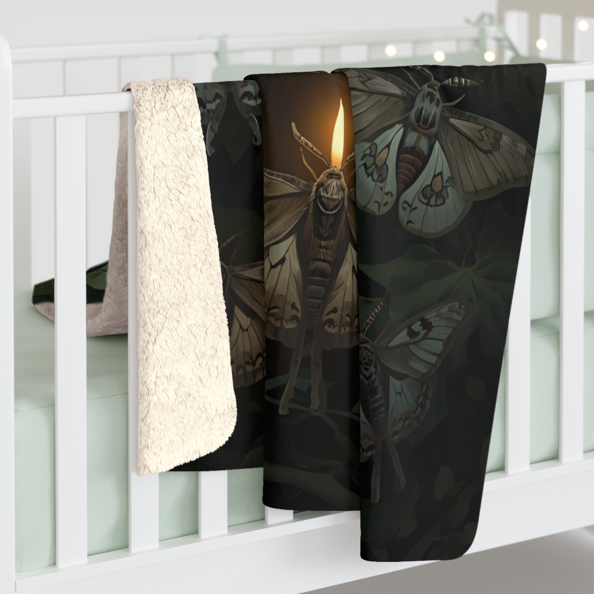 Gothic Moth Sherpa Fleece Blanket – Dark Academia Witchy Throw | Cozy Alternative Gothic Home Decor