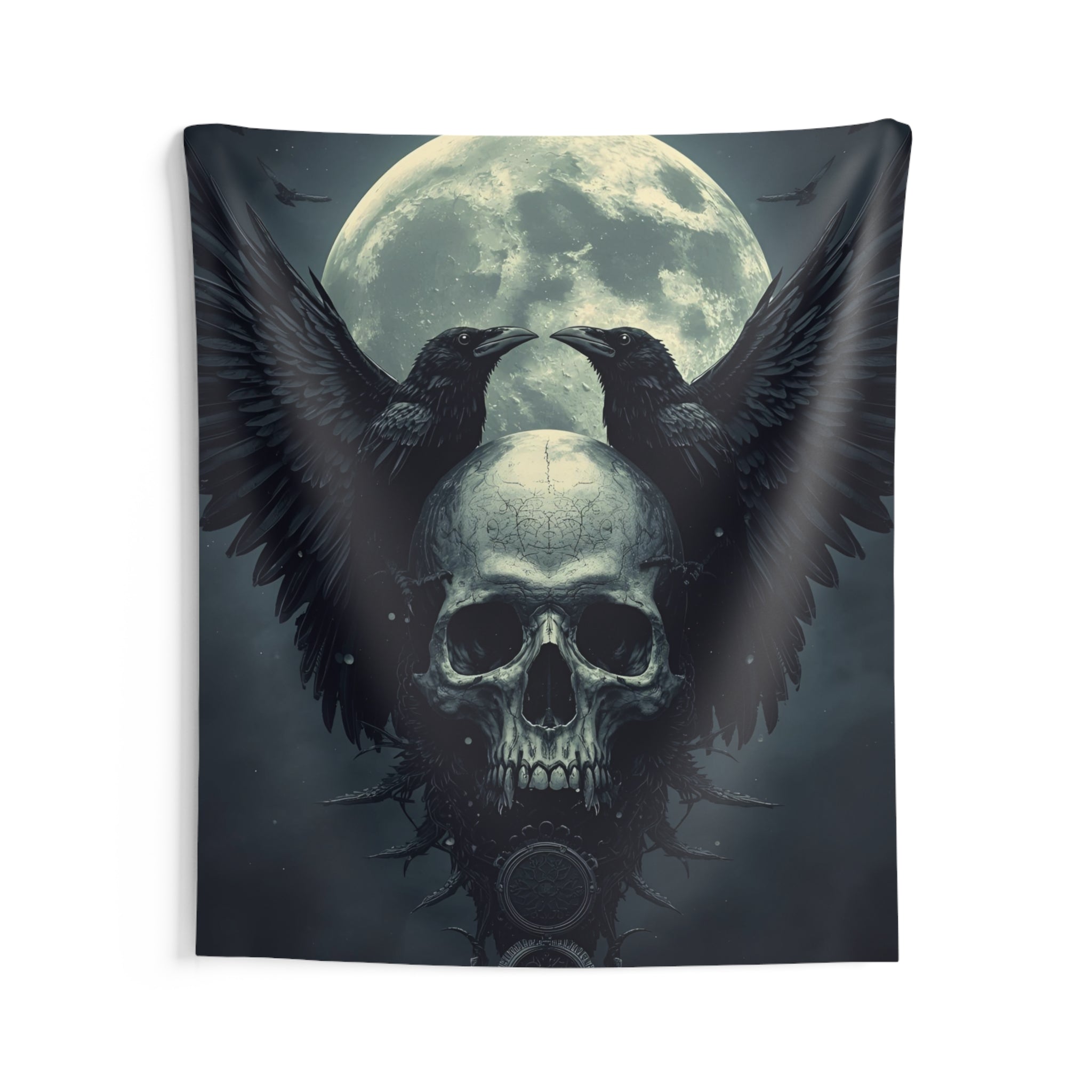 Gothic Skull Raven Wall Tapestry – Dark Witchy Wall Decor for Gothic & Alternative Homes