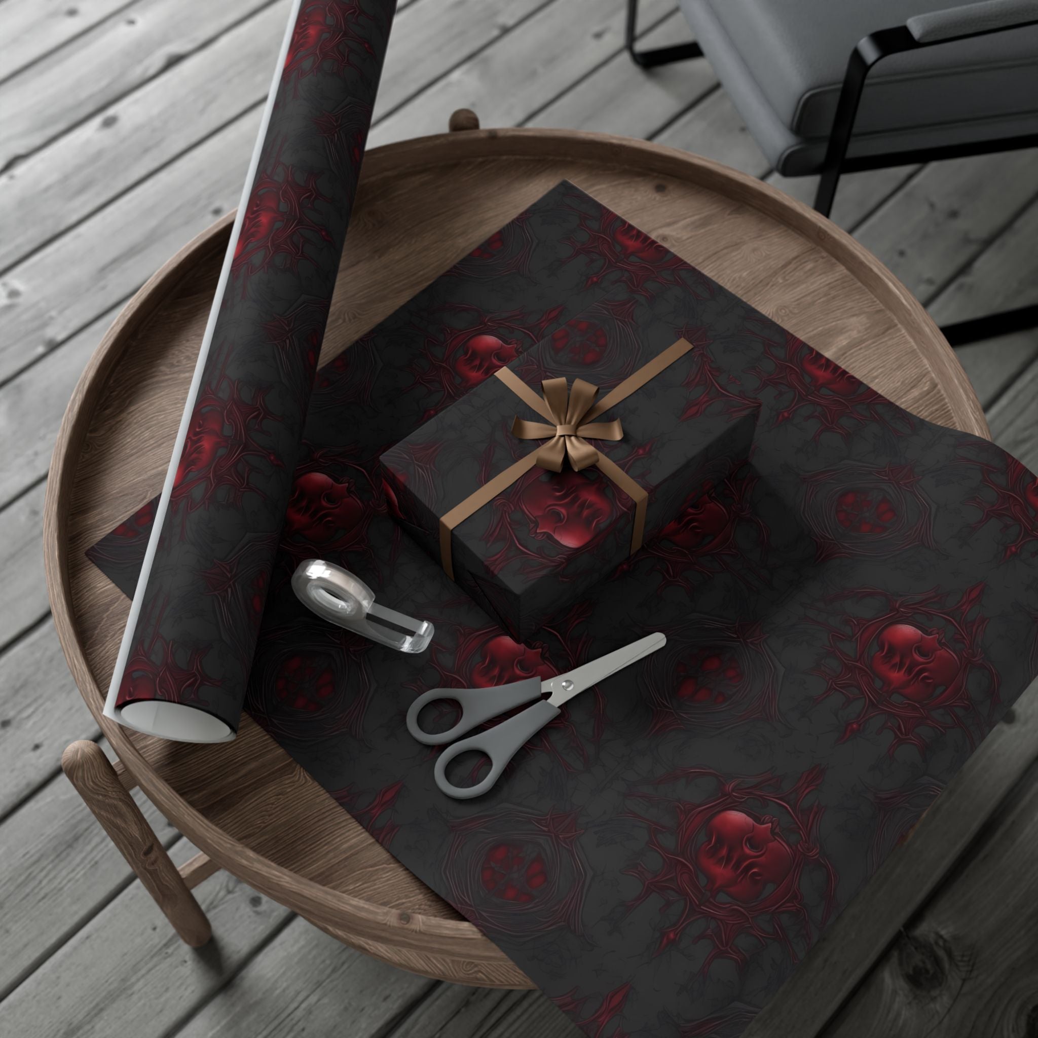 Dark Red Skull Pattern Wrapping Paper | Gothic Gift Wrap