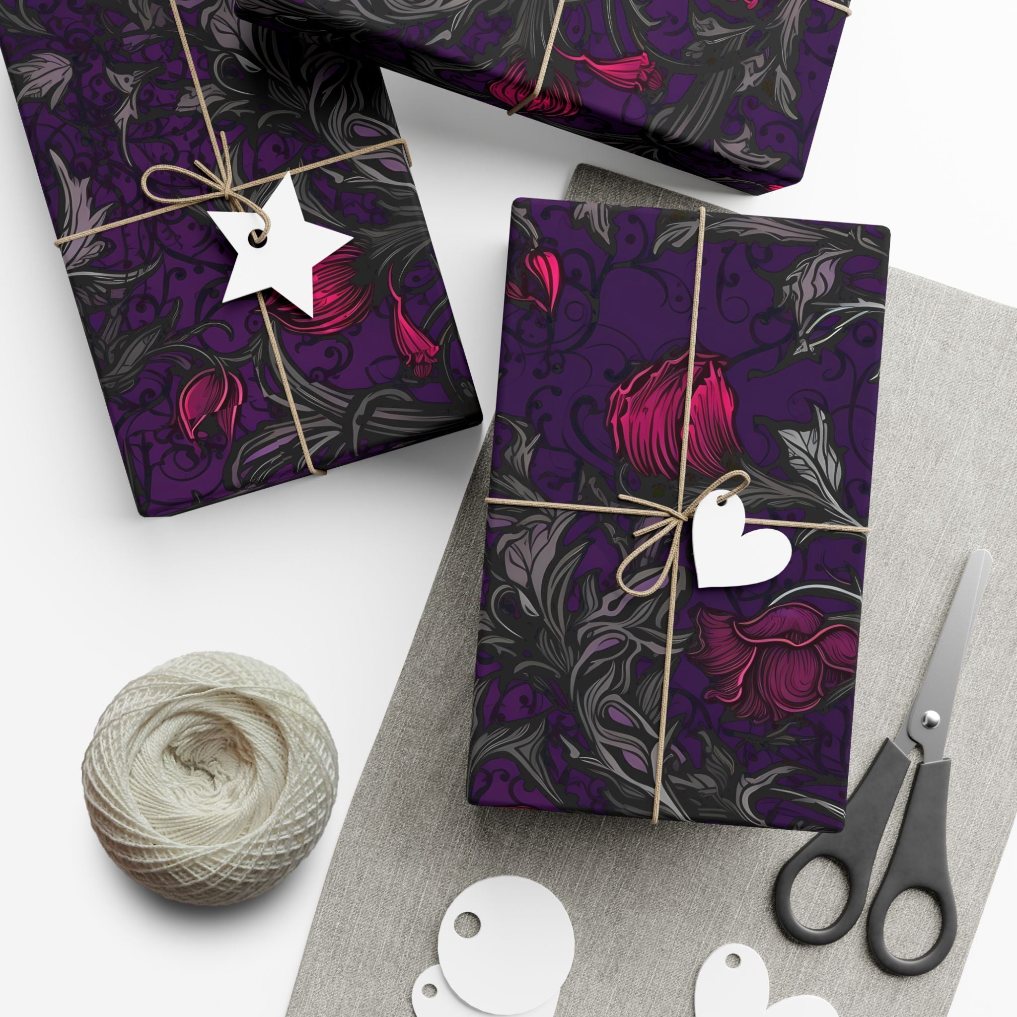 Dark Purple Botanical Wrapping Paper | Gothic Floral Gift Wrap