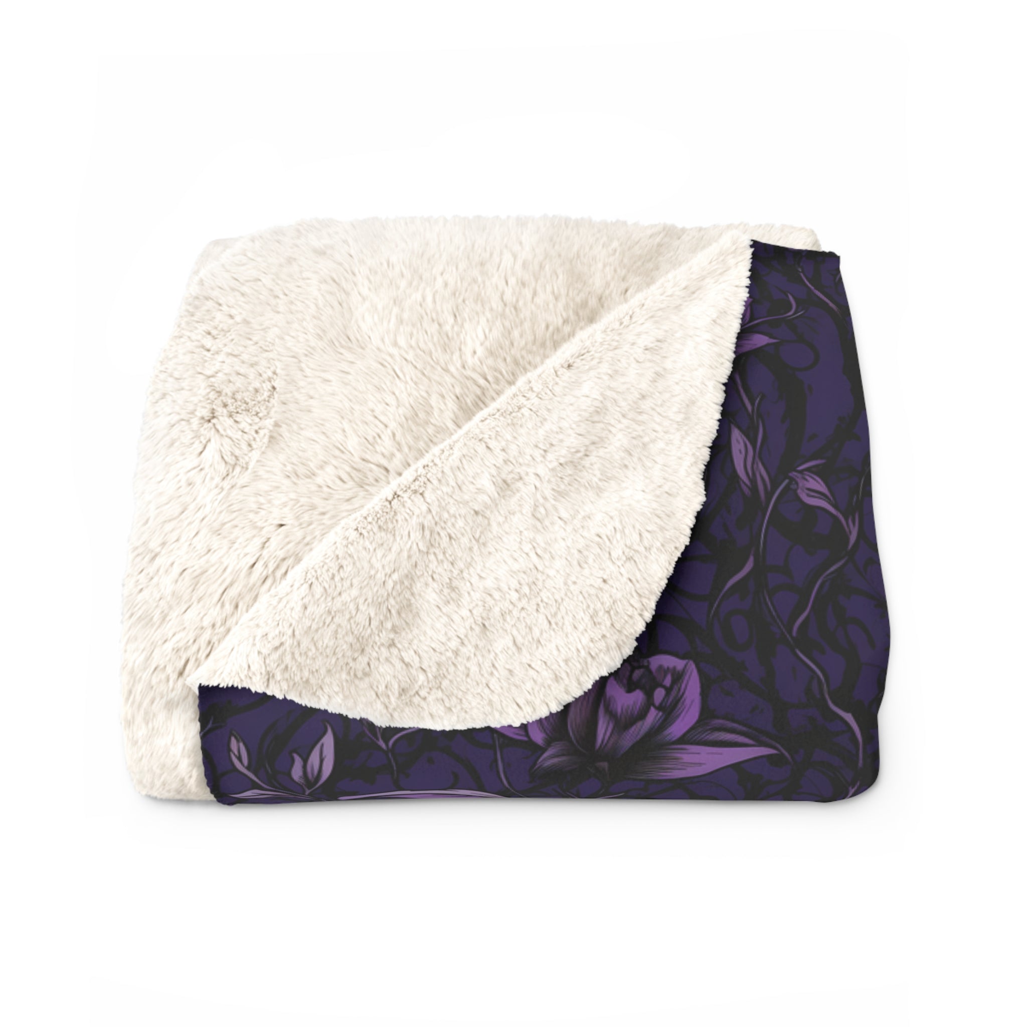 Deep Purple Gothic Floral Sherpa Fleece Blanket