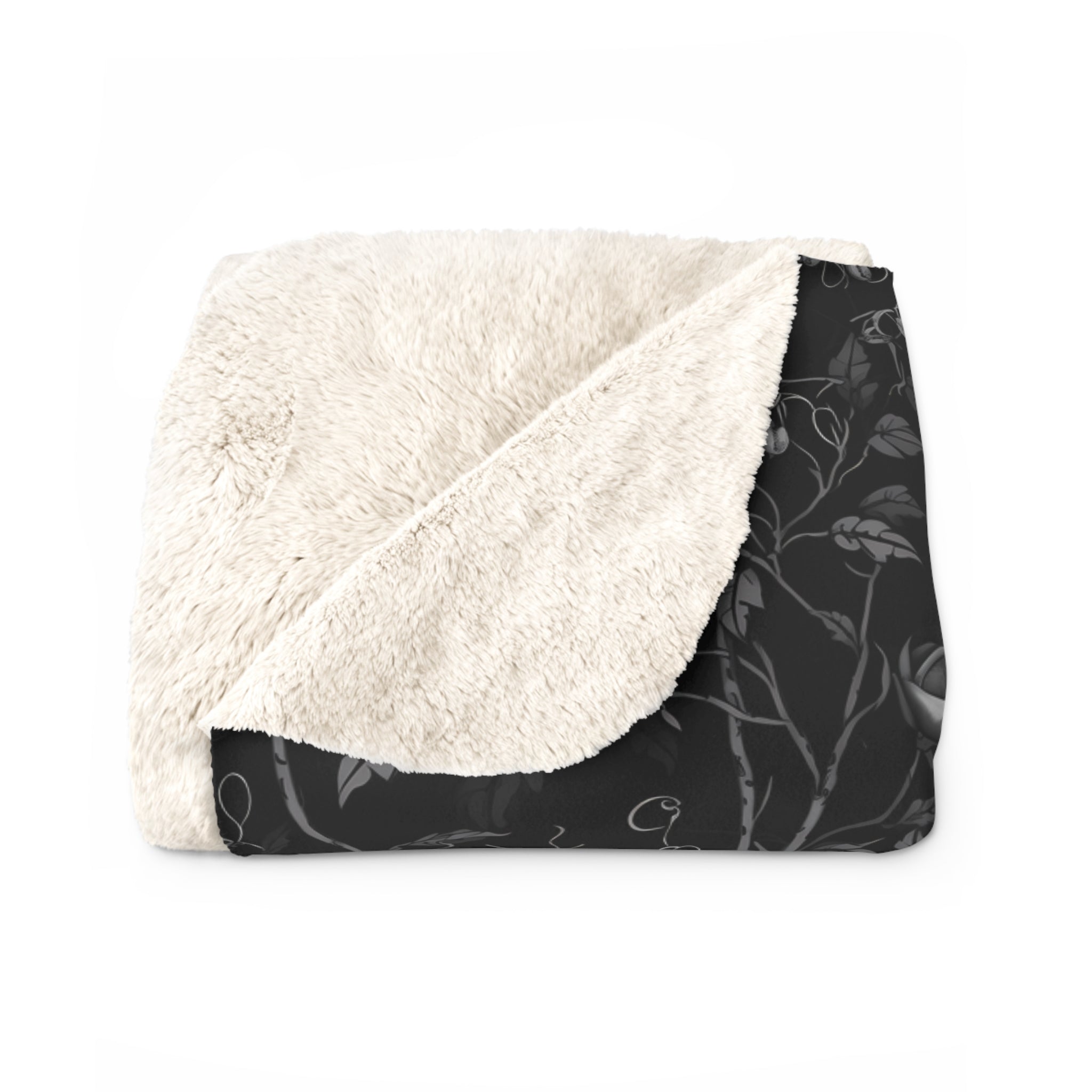 Black Gothic Floral Sherpa Fleece Blanket
