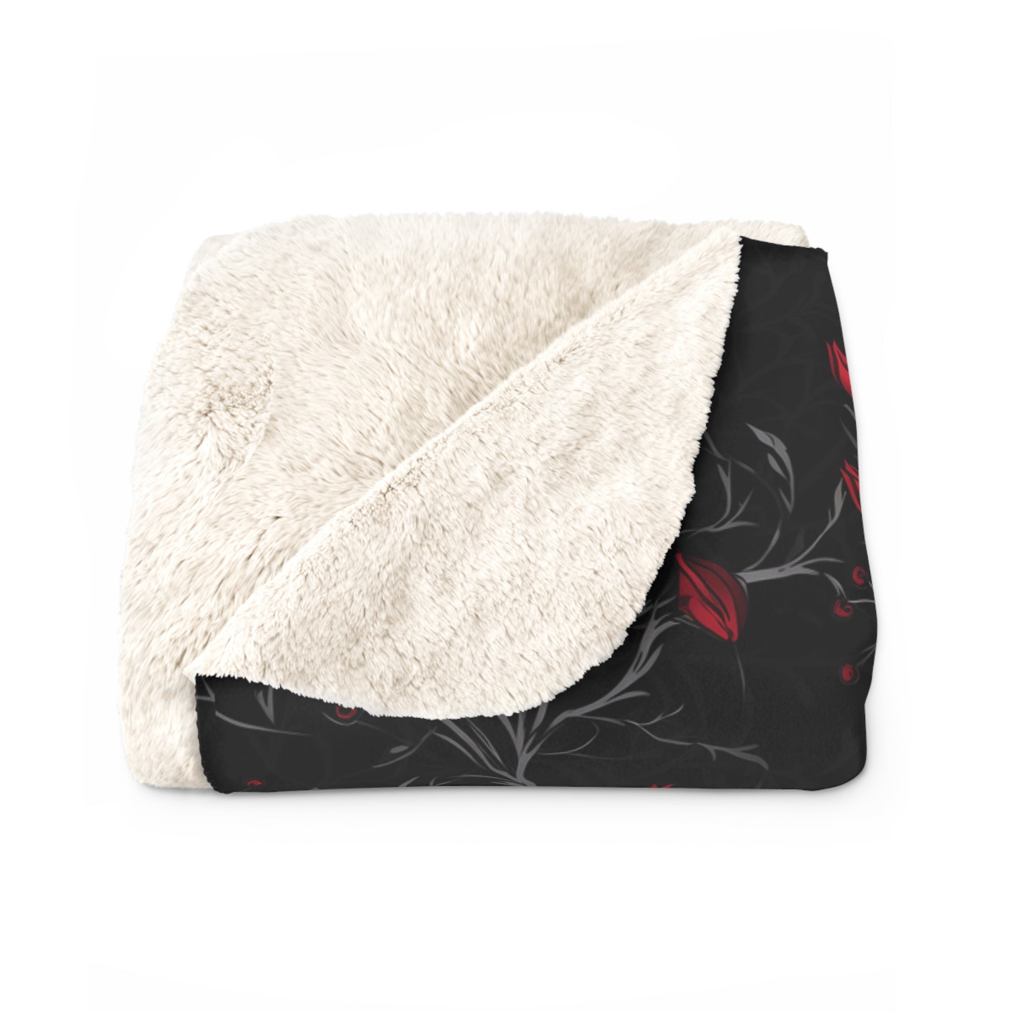Black & Red Rose Vine Sherpa Fleece Blanket – Dark Romantic Gothic Throw | Cozy Alternative Home Decor