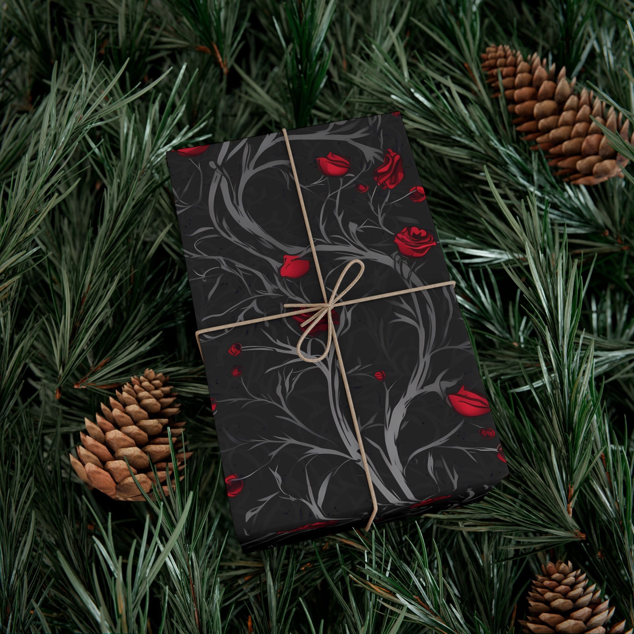 Red and Black Damask Gift Wrap Papers | Decorative Wrapping Paper Roll