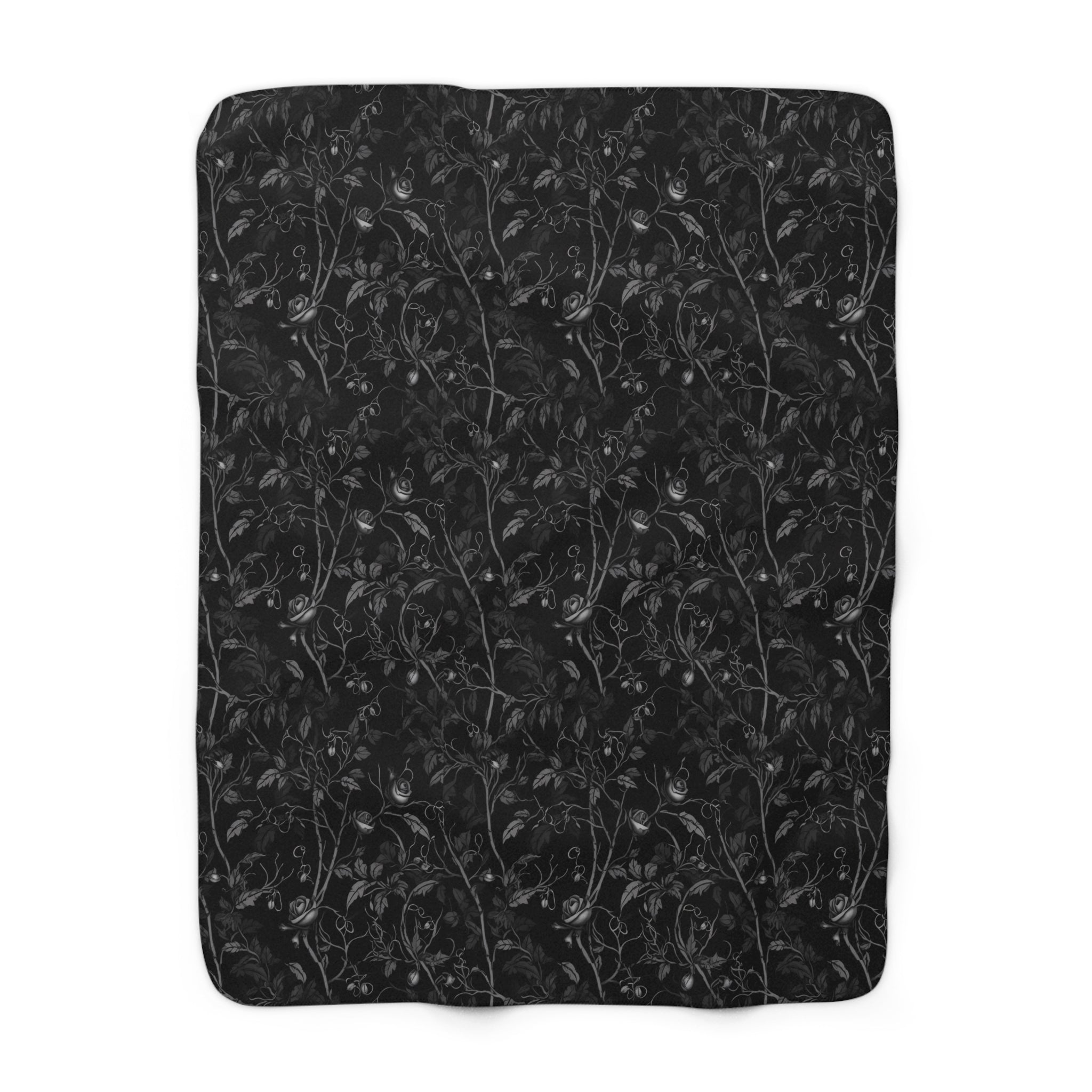 Black Gothic Floral Sherpa Fleece Blanket