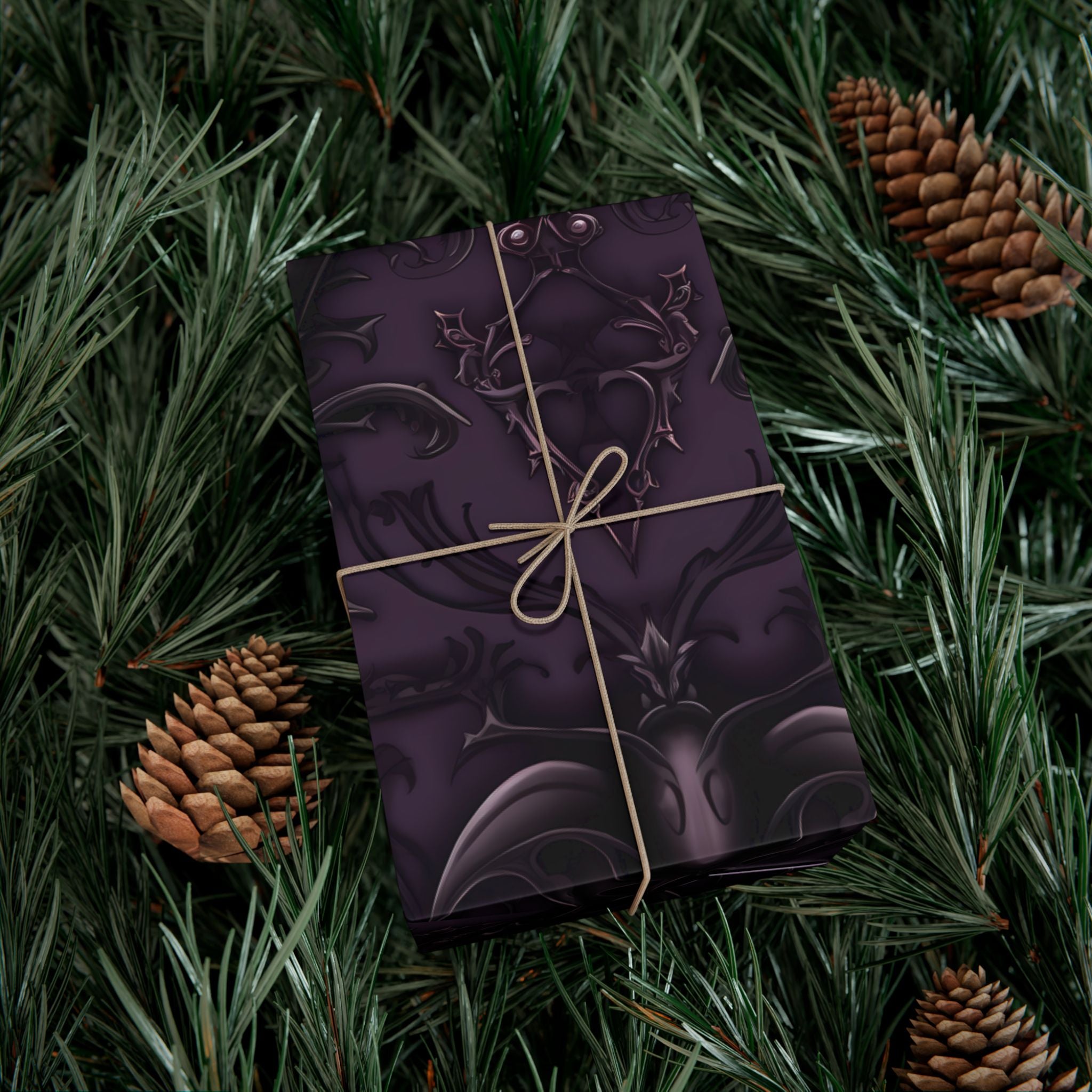 Dark Purple Baroque Pattern Gift Wrap Paper | Wrapping Paper Roll