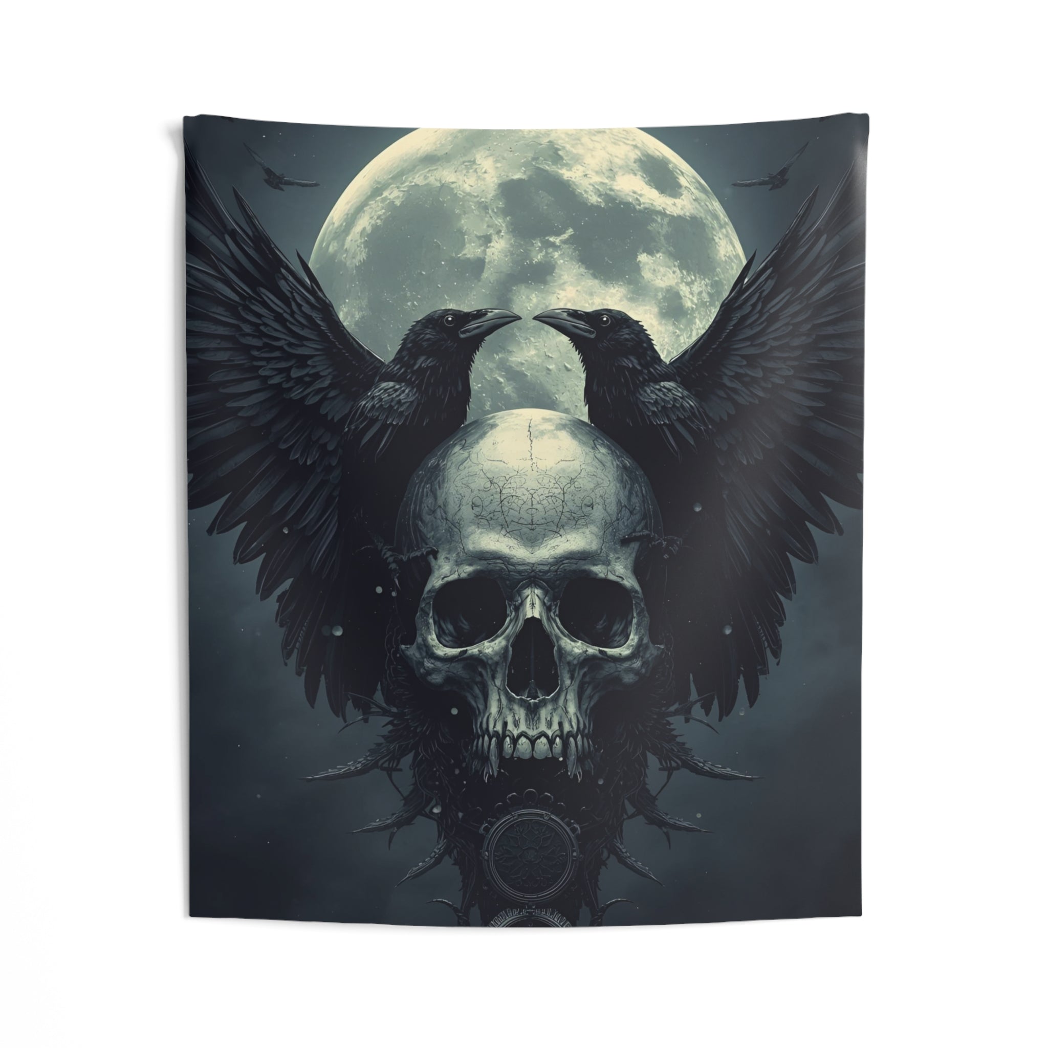 Gothic Skull Raven Wall Tapestry – Dark Witchy Wall Decor for Gothic & Alternative Homes