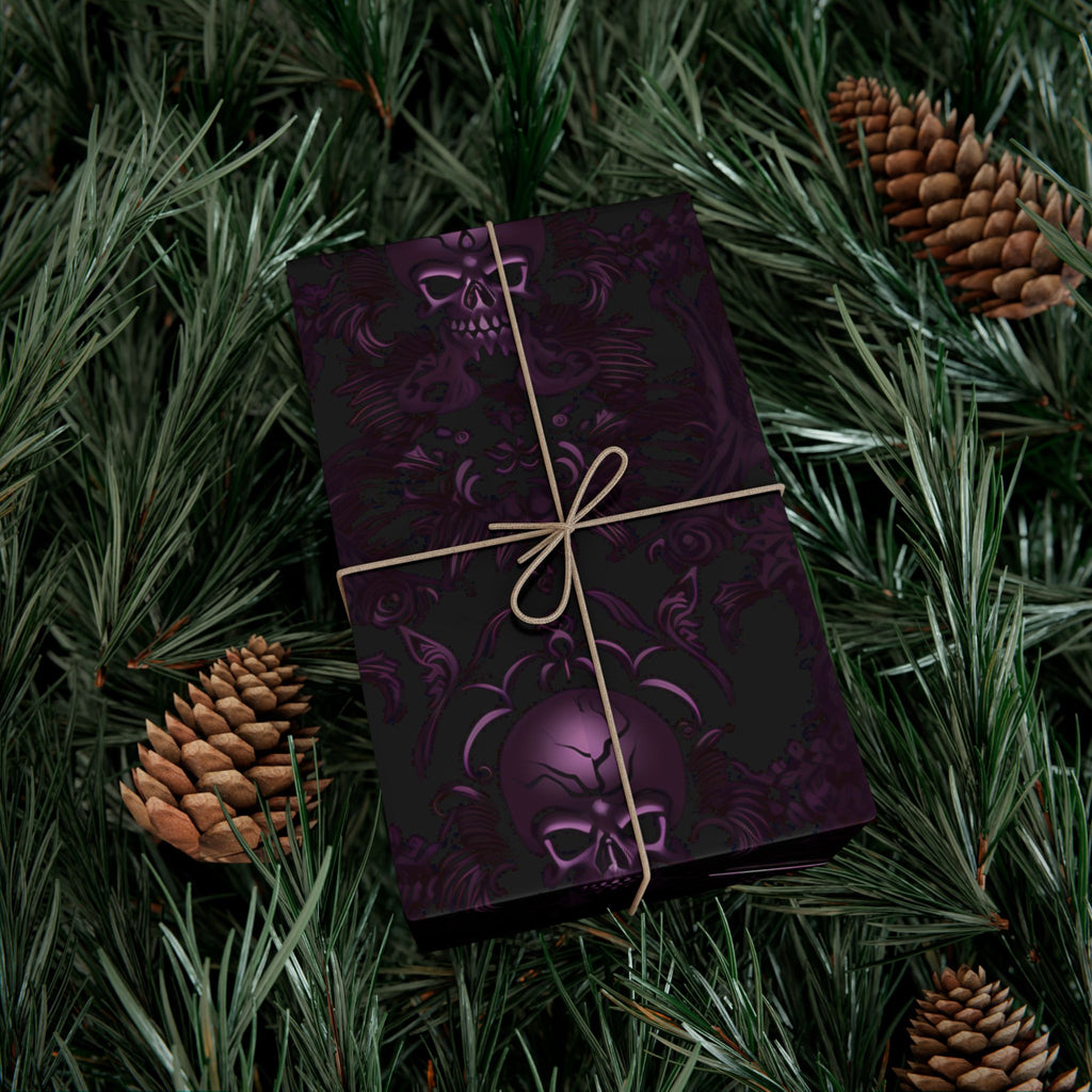 Purple Skull Pattern Gift Wrap Papers | Gothic Wrapping Paper