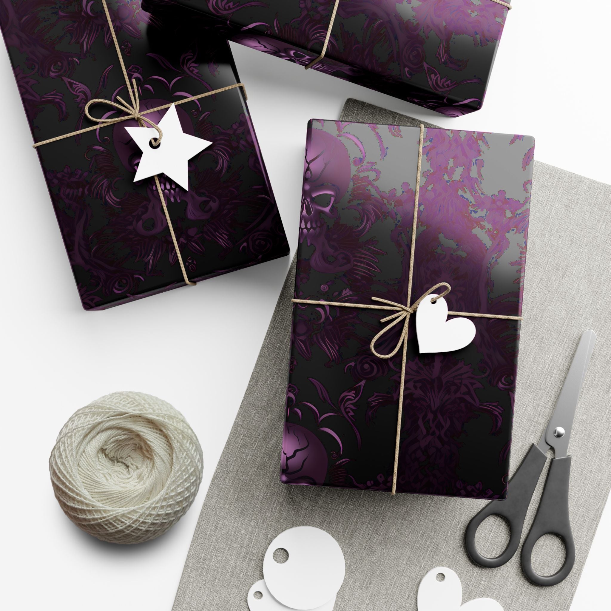 Purple Skull Pattern Gift Wrap Papers | Gothic Wrapping Paper