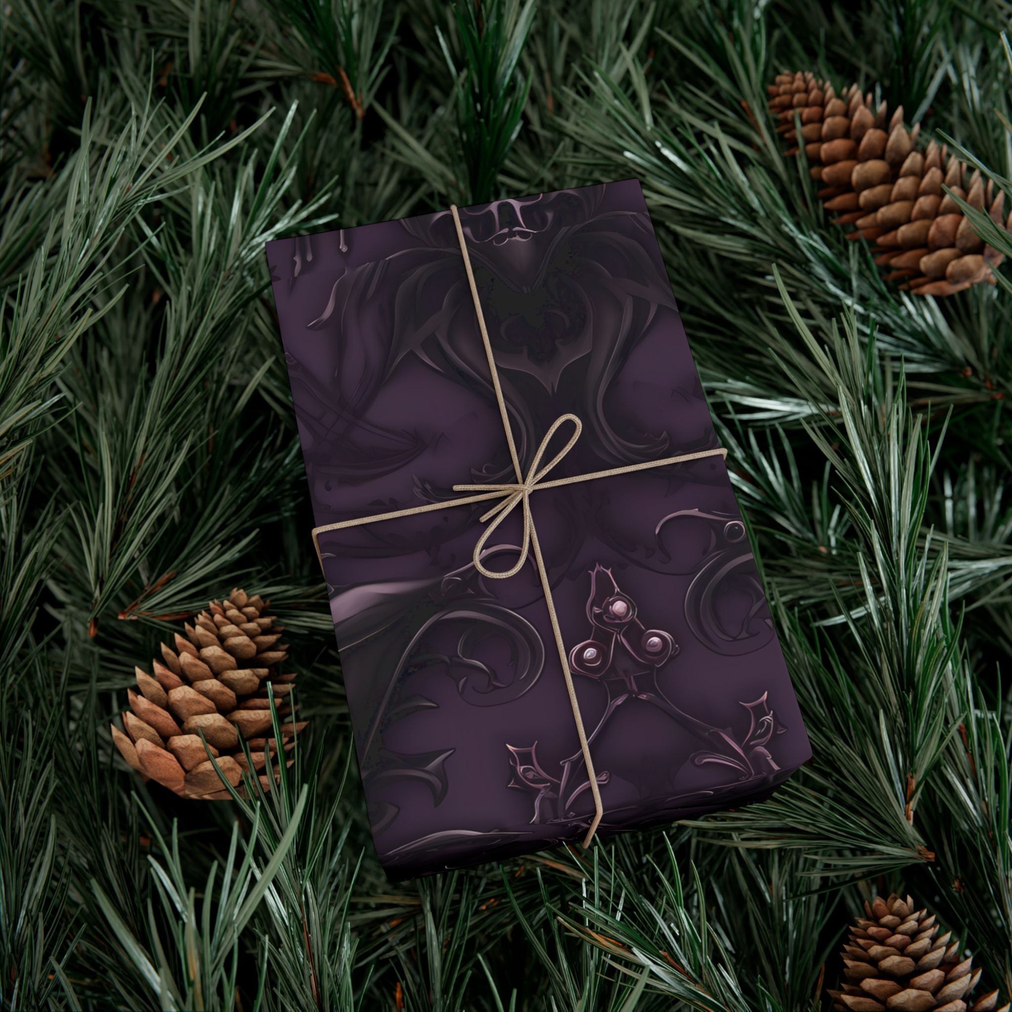 Dark Purple Baroque Pattern Gift Wrap Paper | Wrapping Paper Roll