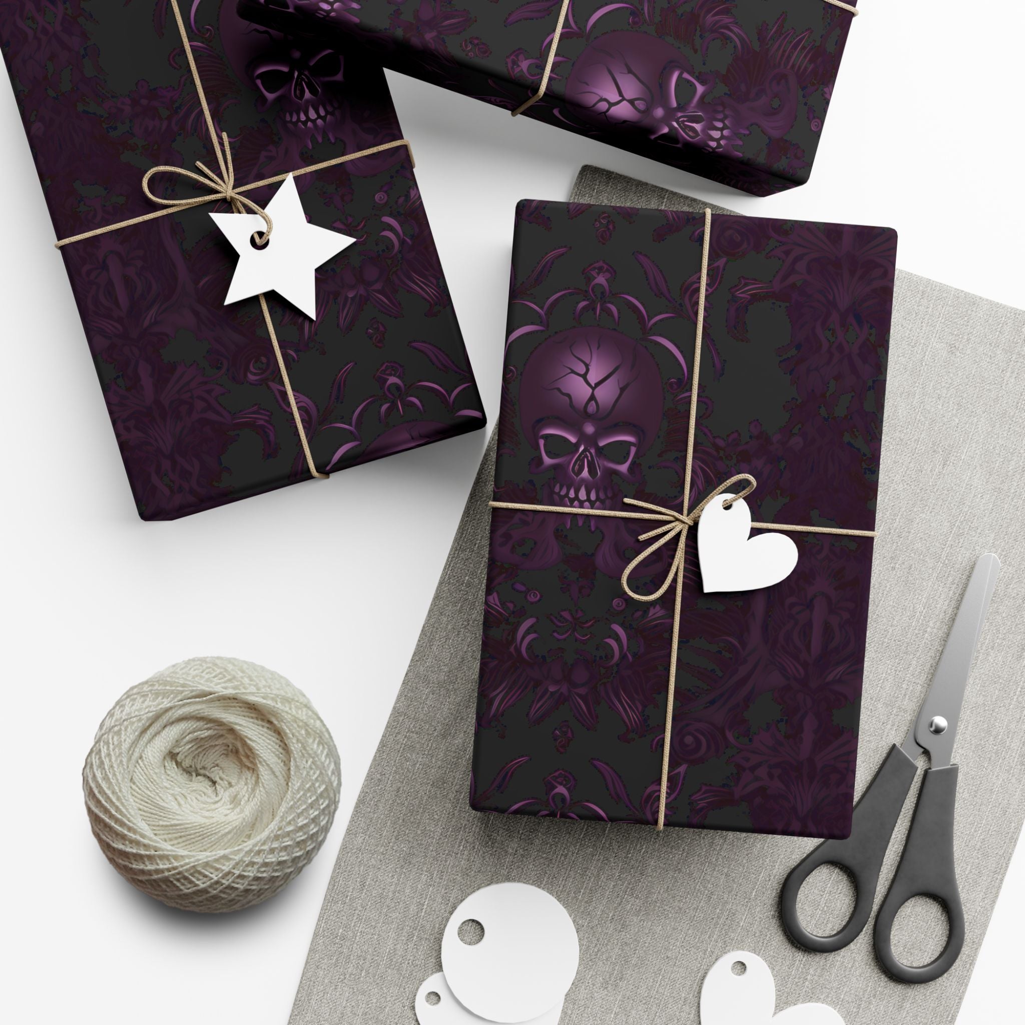 Purple Skull Pattern Gift Wrap Papers | Gothic Wrapping Paper