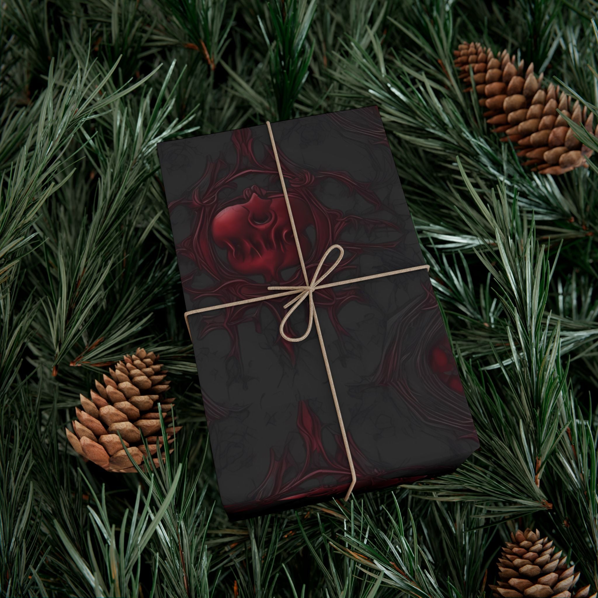 Dark Red Skull Pattern Wrapping Paper | Gothic Gift Wrap
