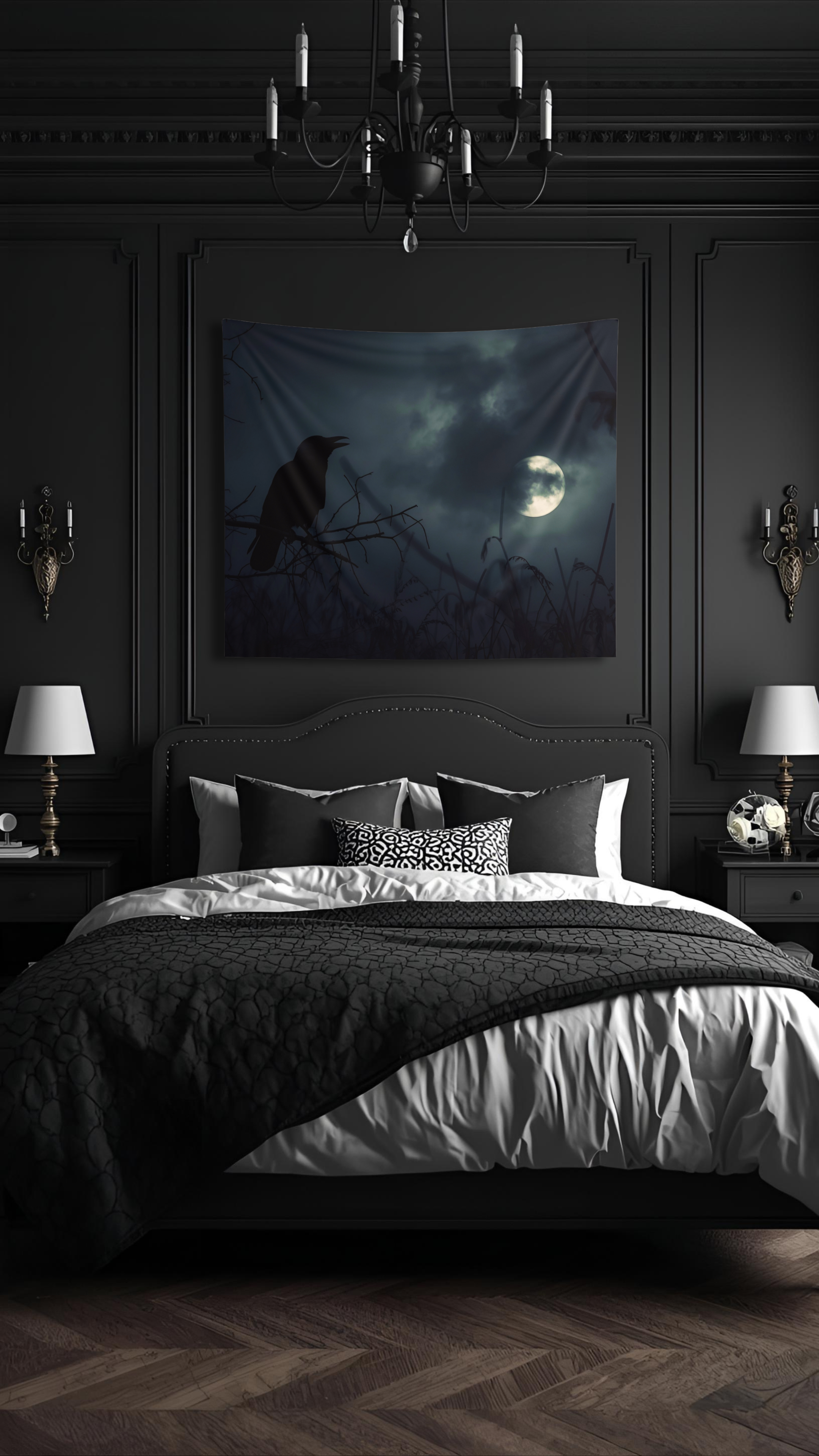 Raven Moon Gothic Wall Tapestry – Dark Witchy Wall Decor for Gothic & Dark Academia Rooms