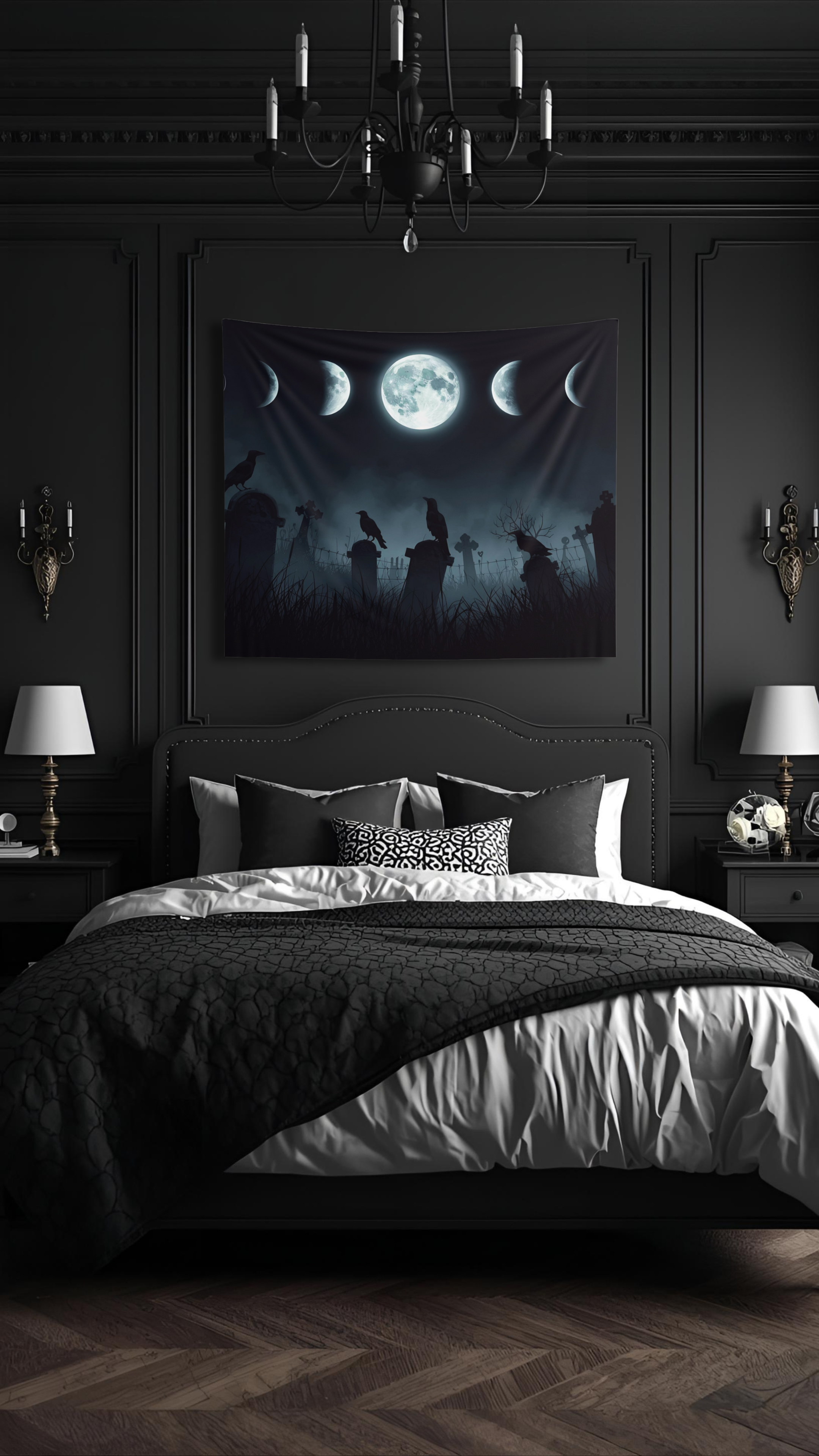 Dark Raven Moon Wall Tapestry | Gothic & Witchy Wall Decor