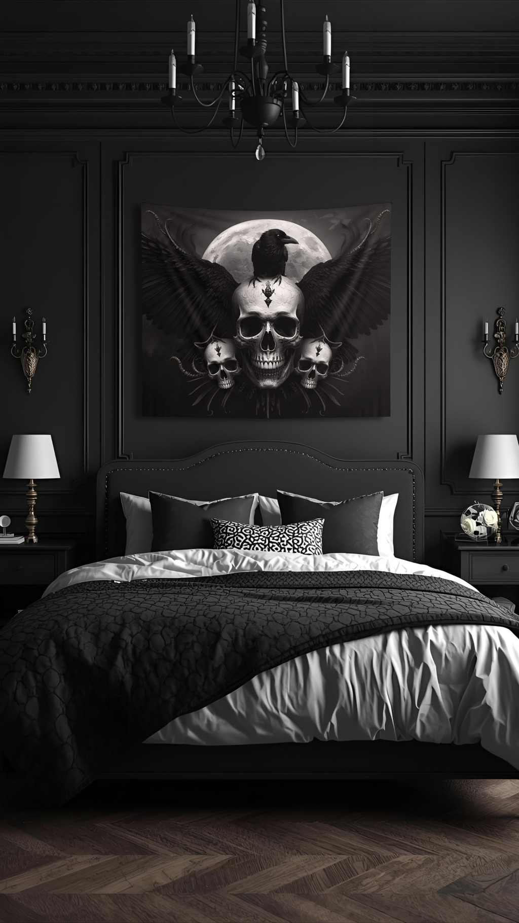 Gothic Skull Moon Wall Tapestry – Dark Witchy Wall Decor for Gothic & Alternative Homes