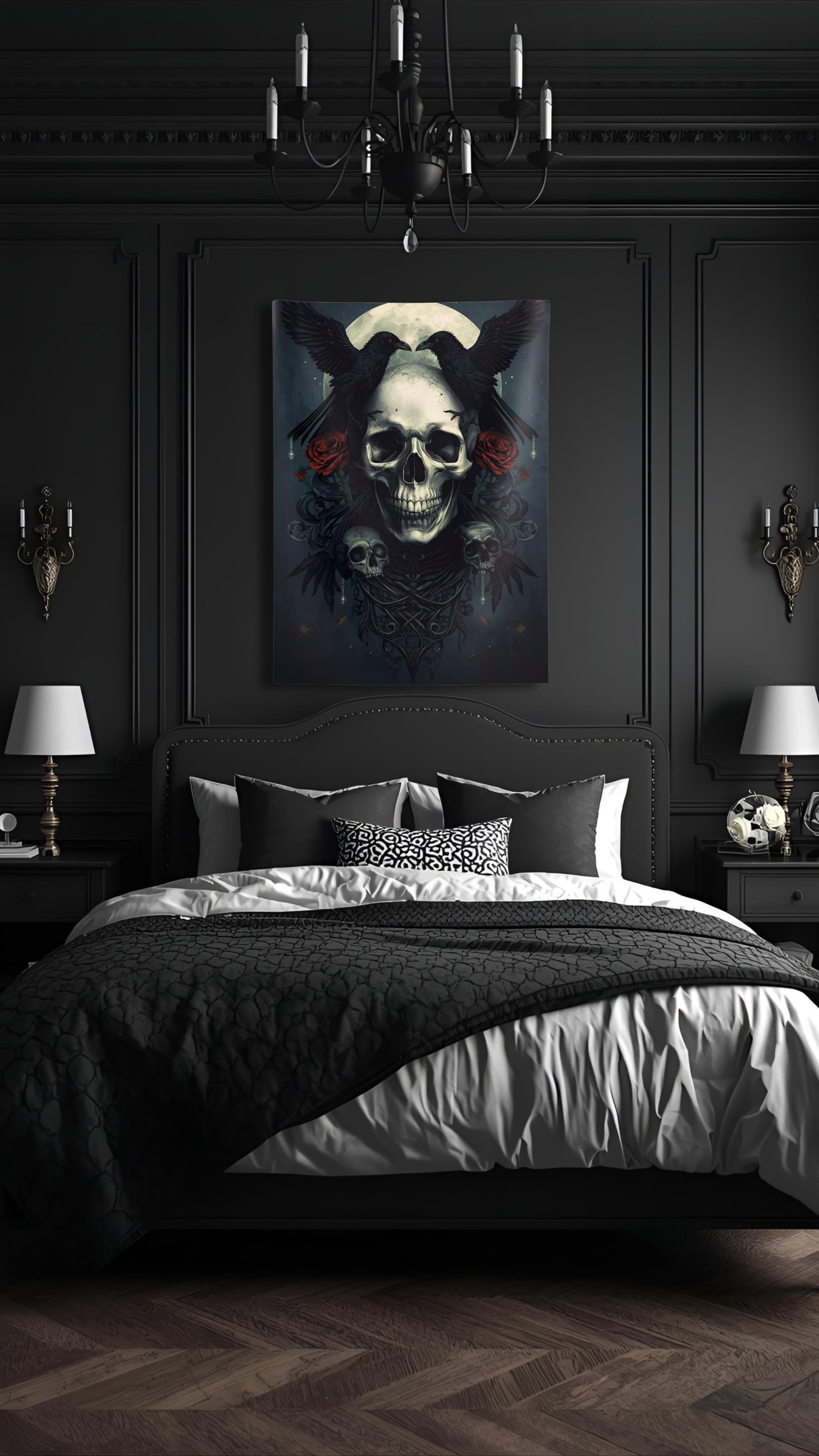 Dark Gothic Skull Wall Tapestry – Dark Wall Art – Witchy Home Decor