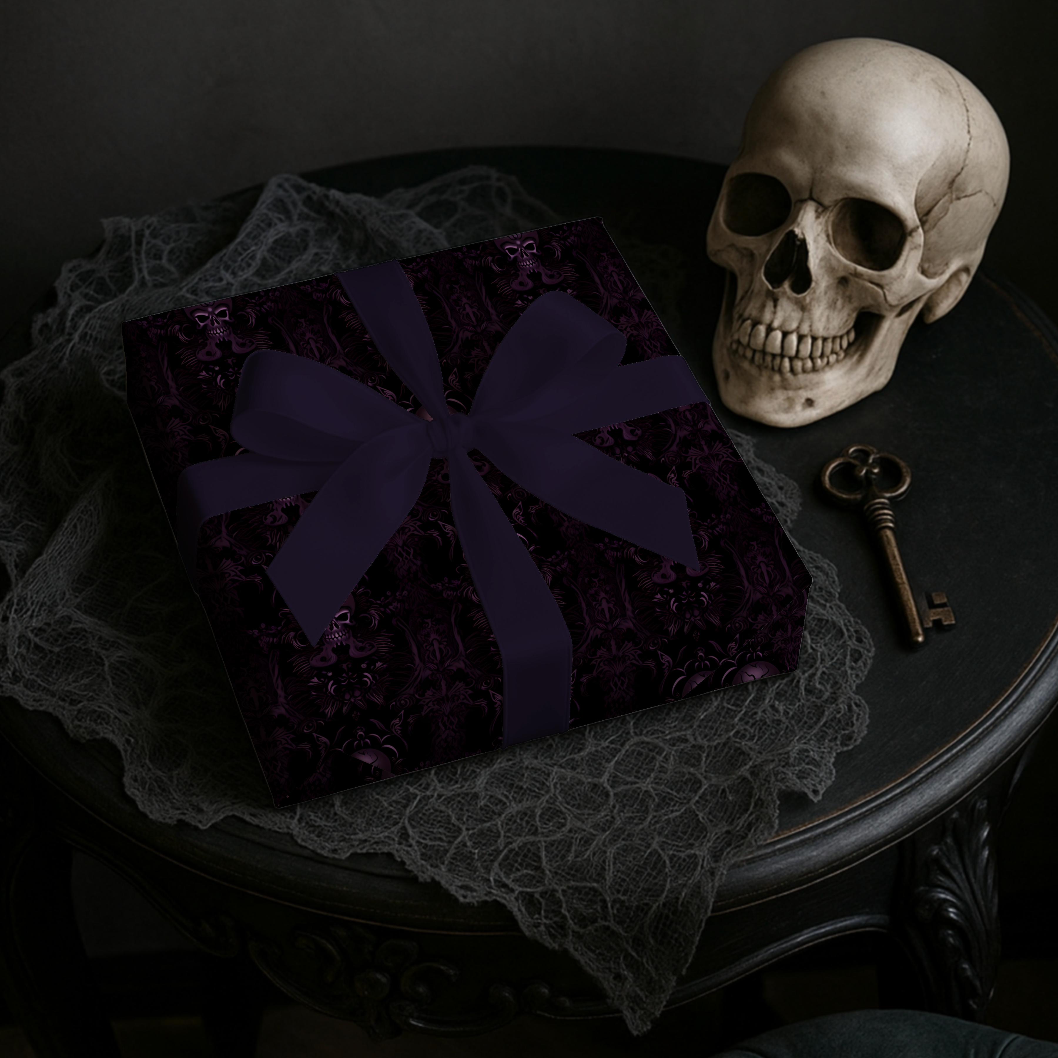 Purple Skull Pattern Gift Wrap Papers | Gothic Wrapping Paper