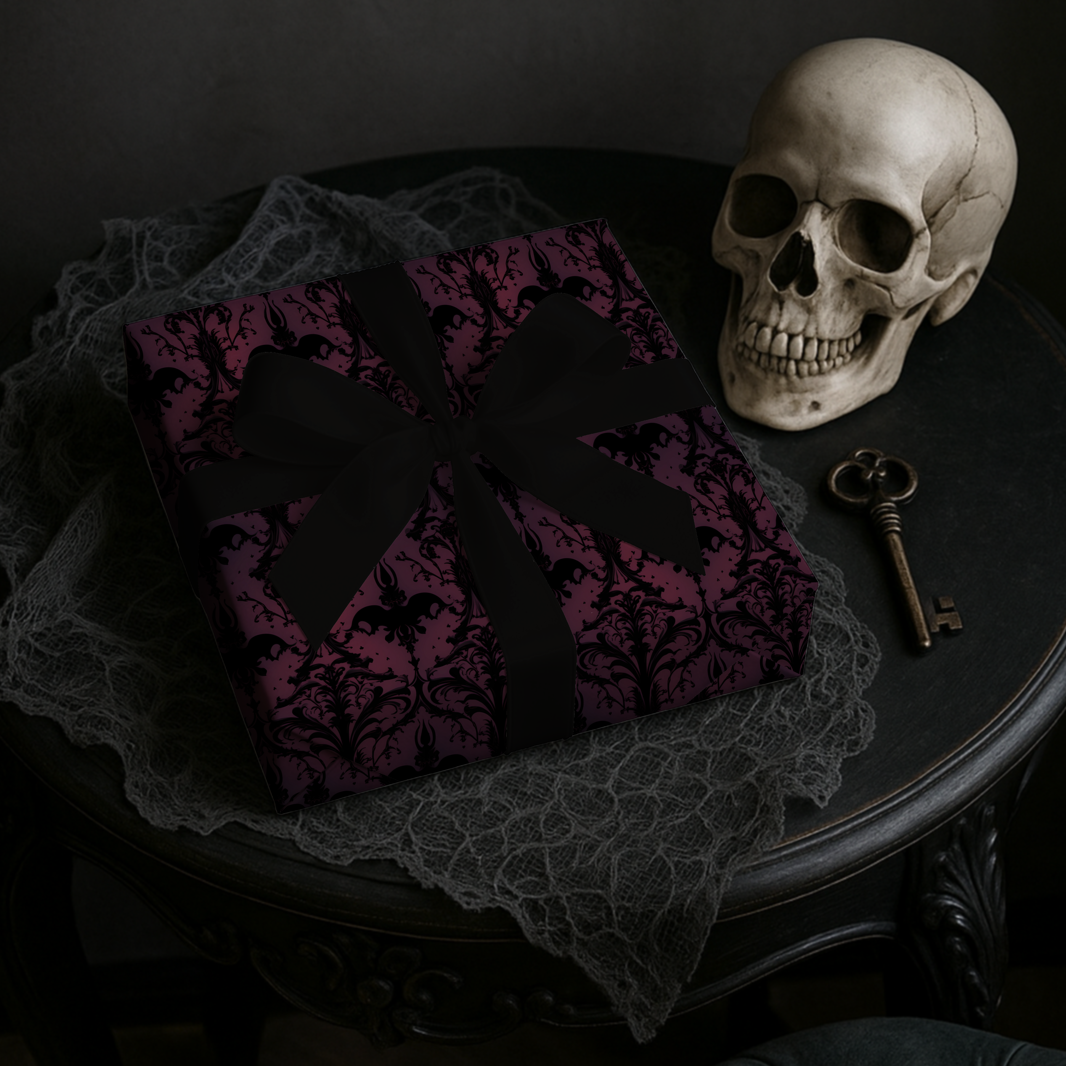 Vintage Burgundy Damask Wrapping Paper | Victorian Gothic Gift Wrap