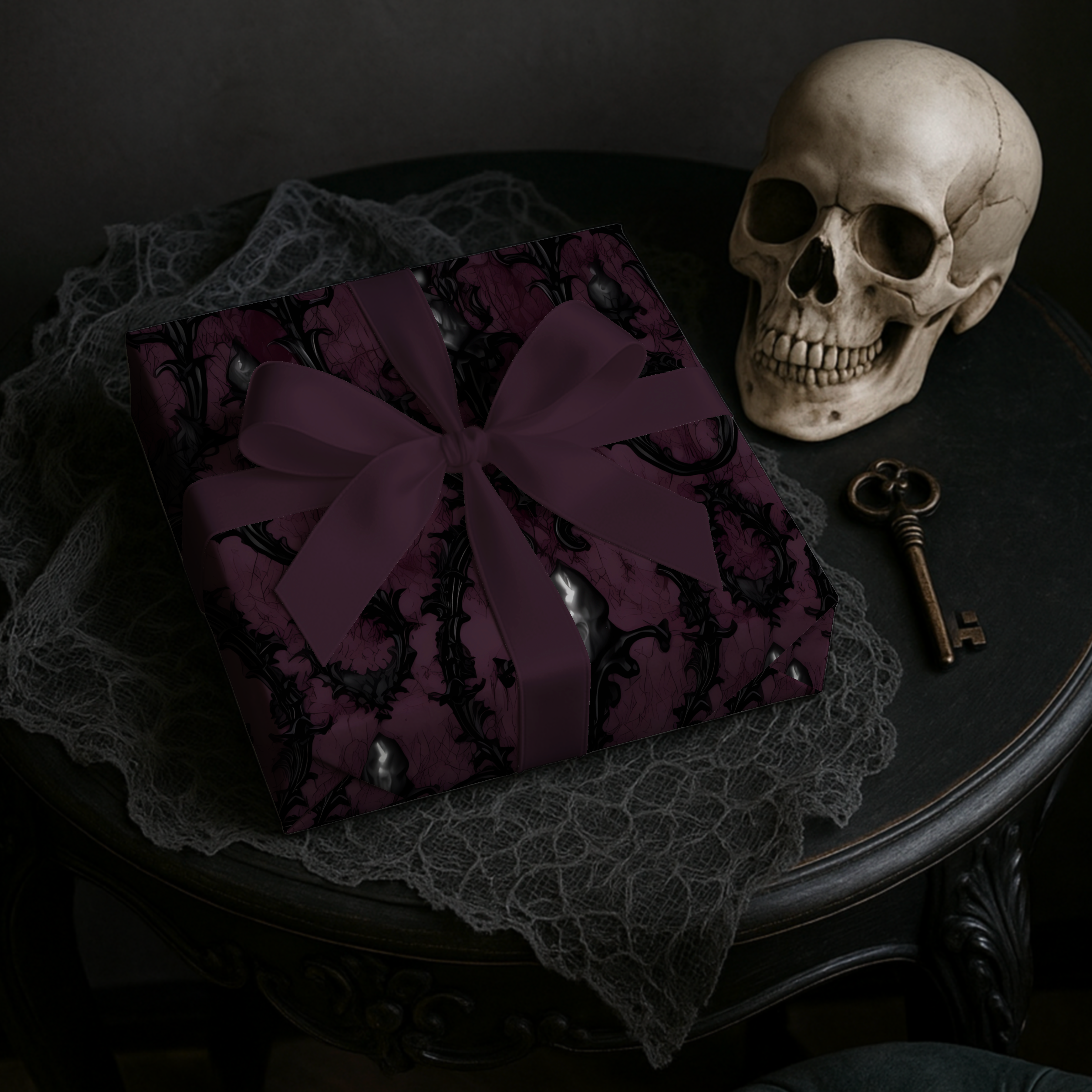 Gothic Damask Gift Wrap Paper | Dark Plum Black Wrapping Paper