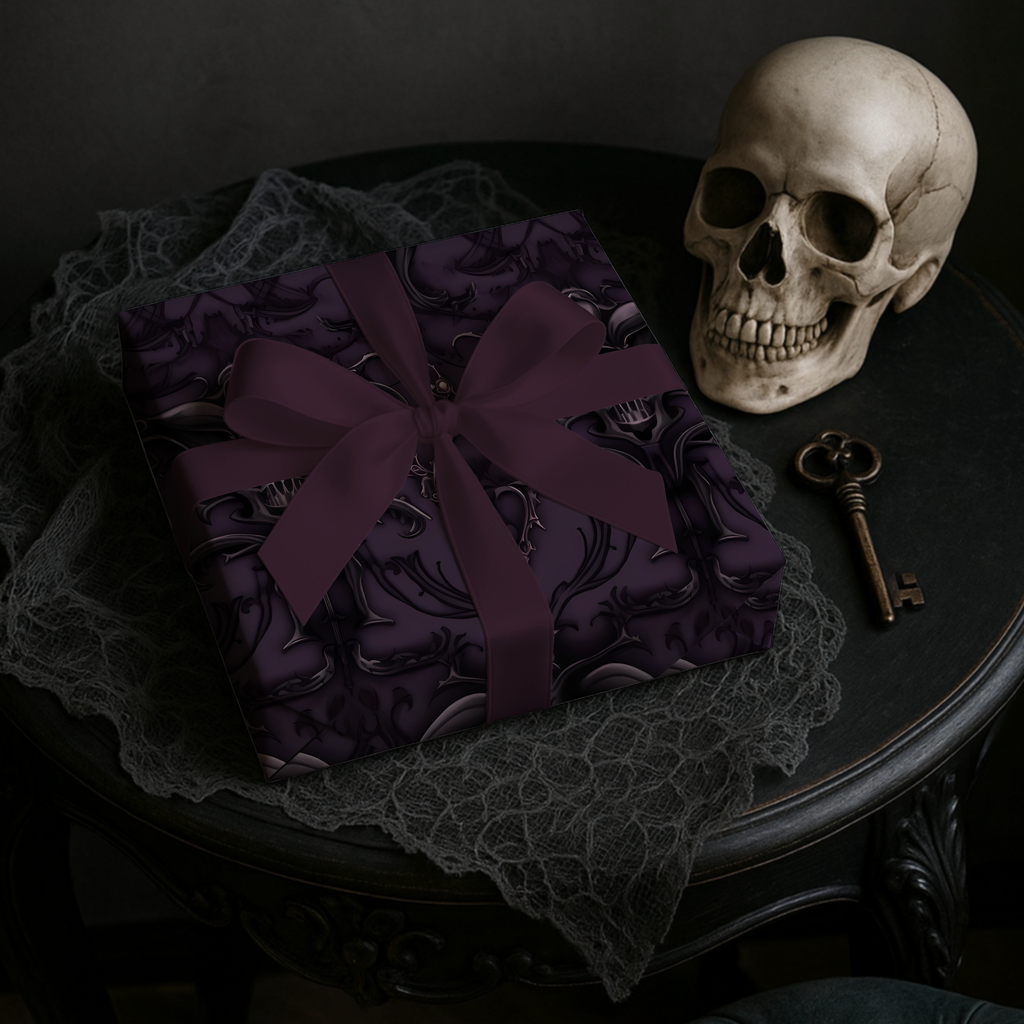 Dark Purple Baroque Pattern Gift Wrap Paper | Wrapping Paper Roll