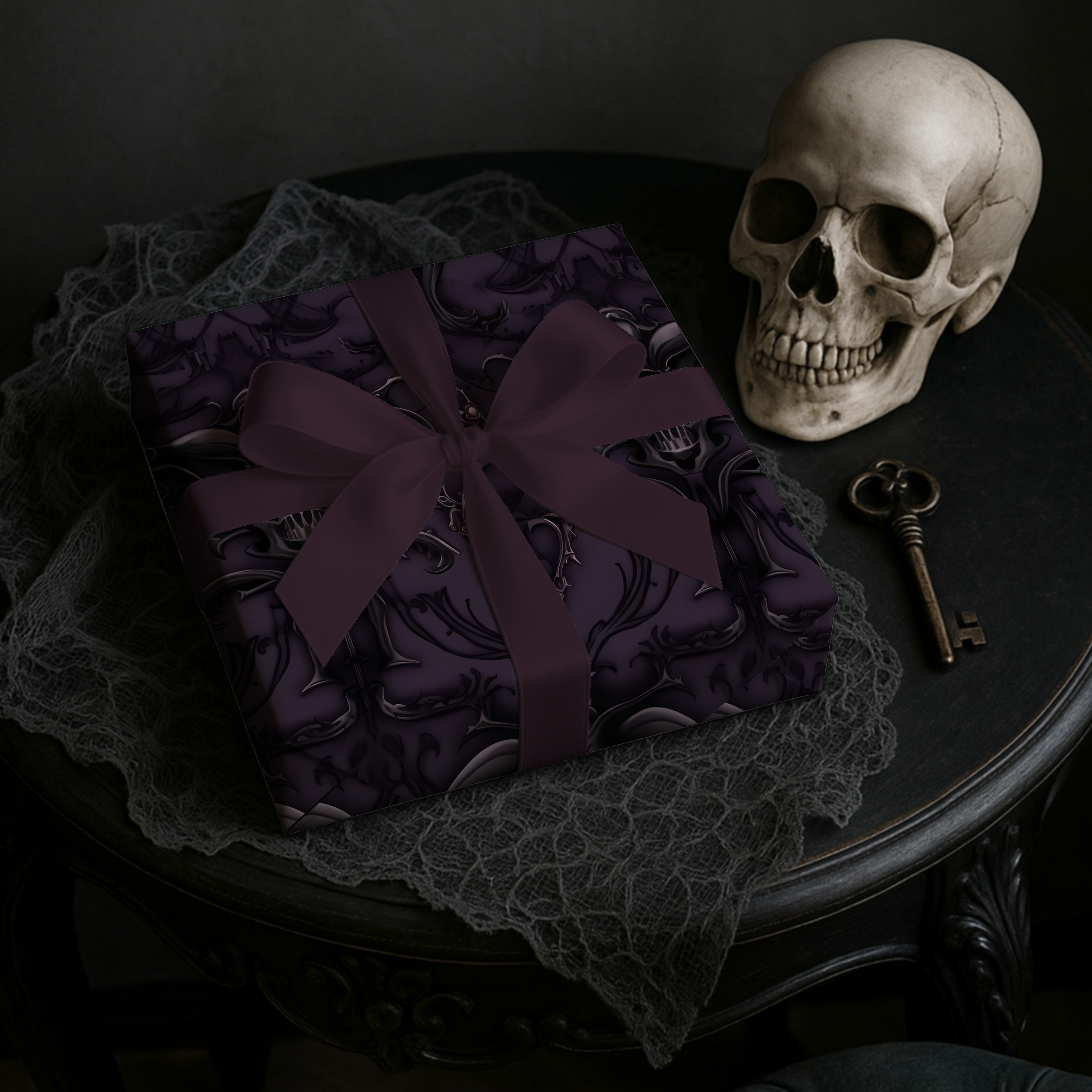 Dark Purple Baroque Pattern Gift Wrap Paper | Wrapping Paper Roll