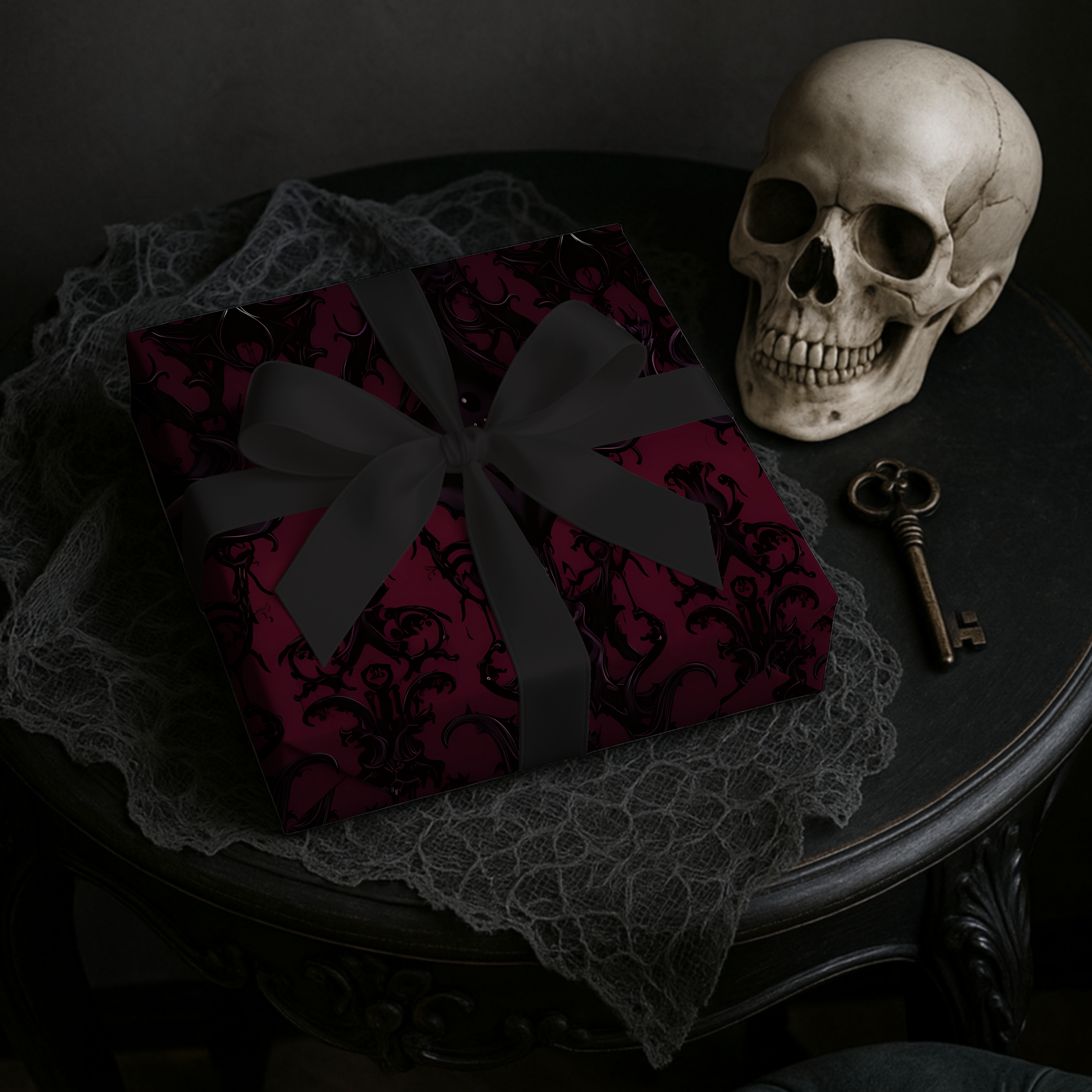 Dark Red Damask Gift Wrap Papers | Elegant Victorian Pattern