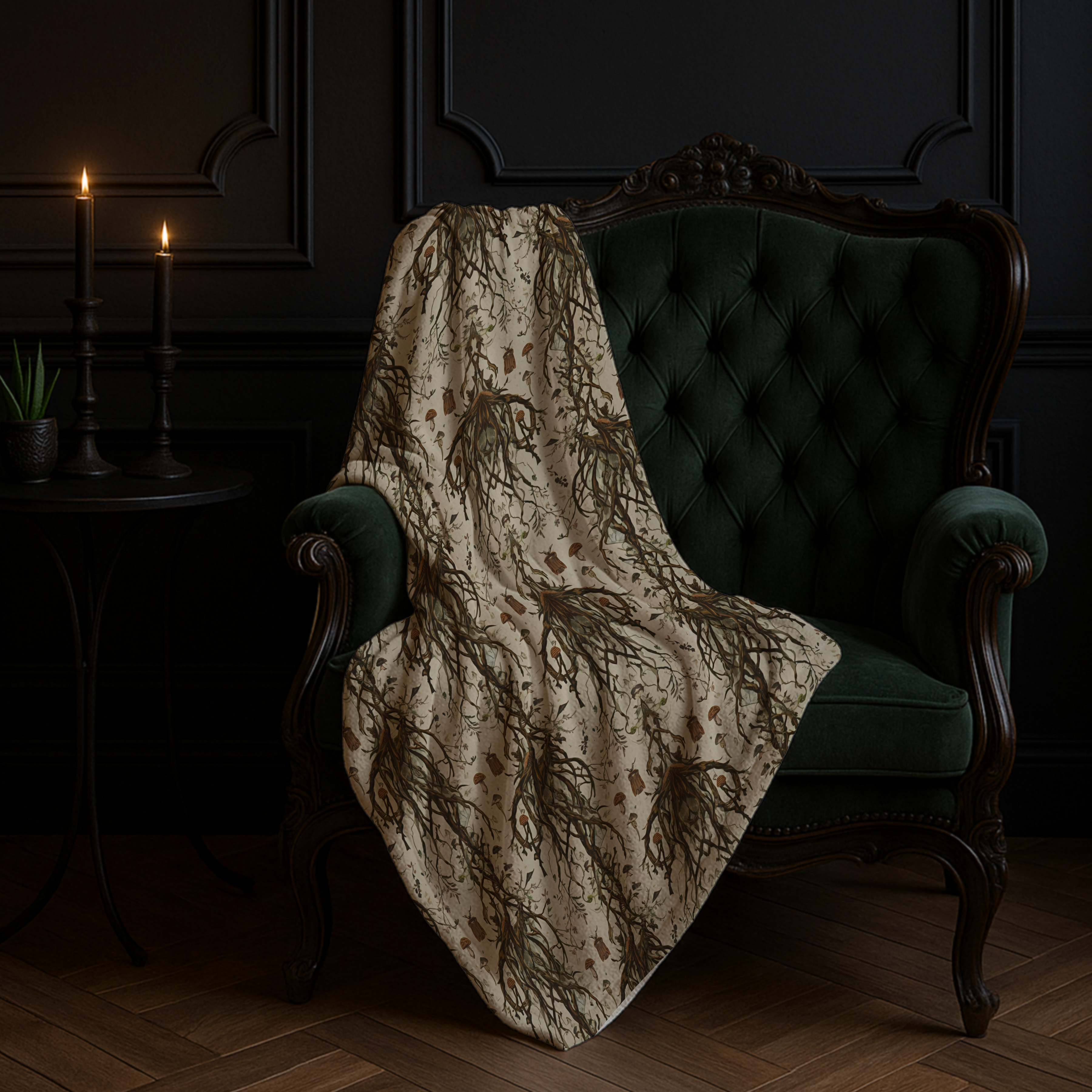 Gothic Dark Forest Throw Blanket – Witchy Cozy Alternative Home Decor | Moody Woodland Gothic Bedding