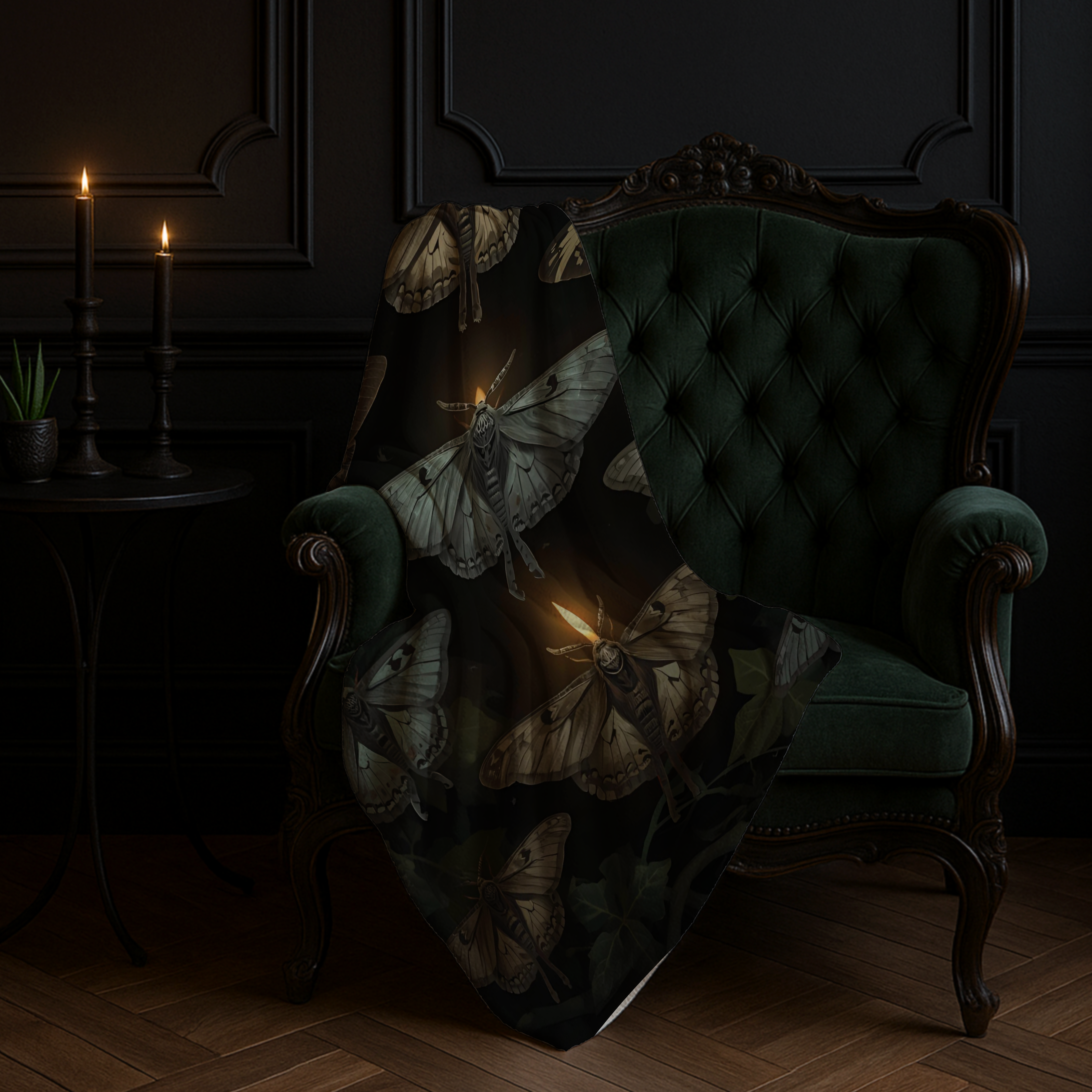 Gothic Moth Sherpa Fleece Blanket – Dark Academia Witchy Throw | Cozy Alternative Gothic Home Decor