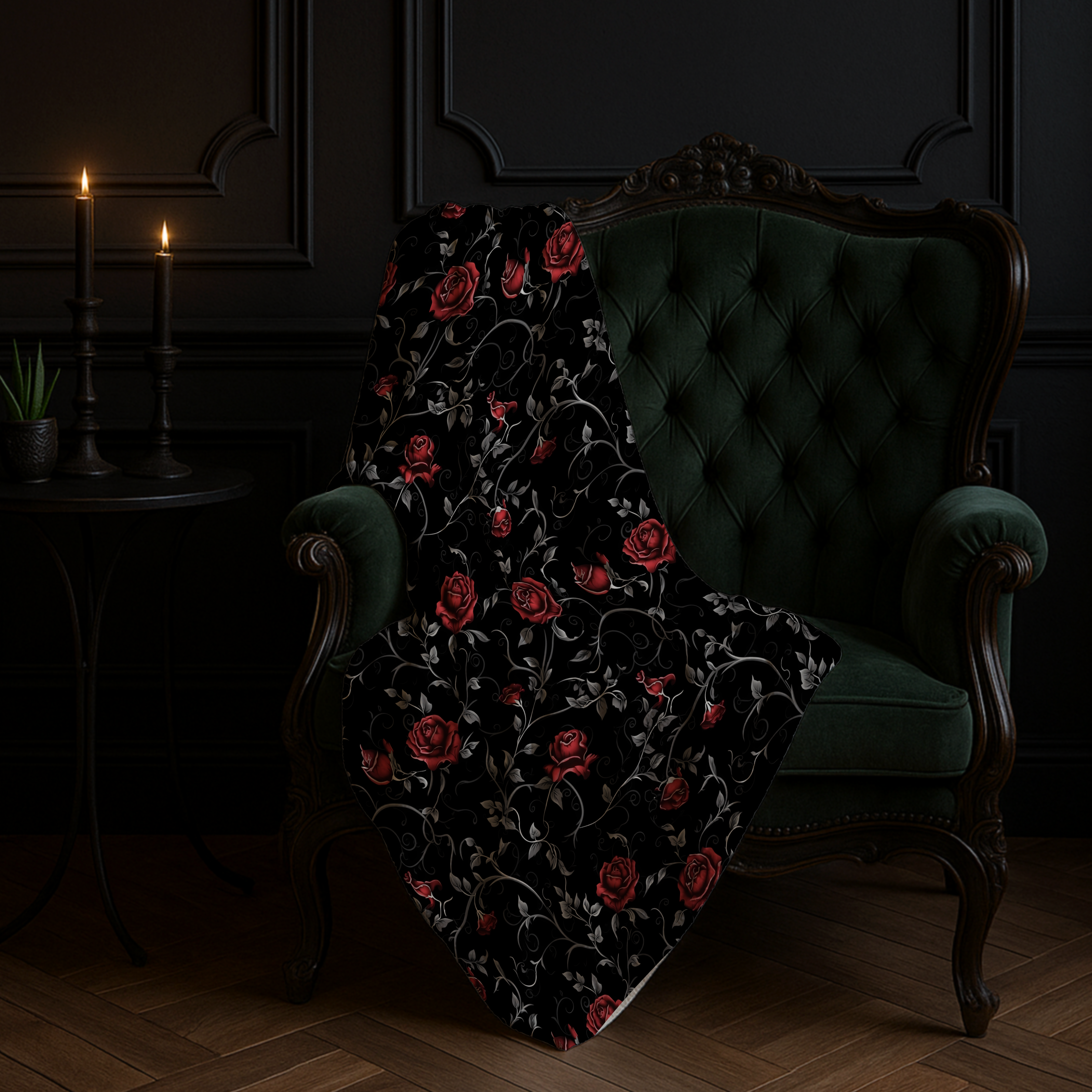 Black & Red Gothic Rose Sherpa Fleece Blanket – Dark Romantic Witchy Throw | Cozy Alternative Gothic Home Decor