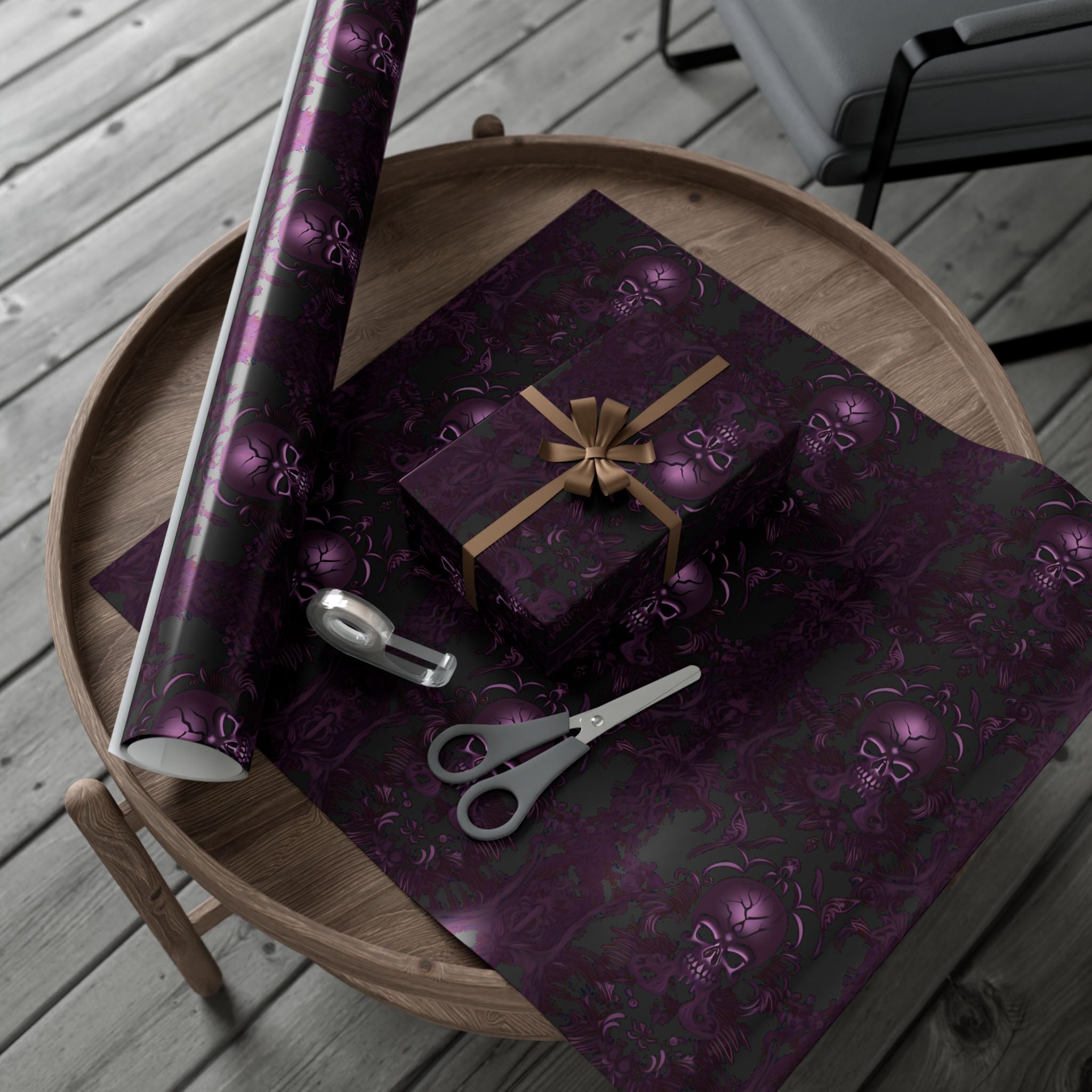 Purple Skull Pattern Gift Wrap Papers | Gothic Wrapping Paper