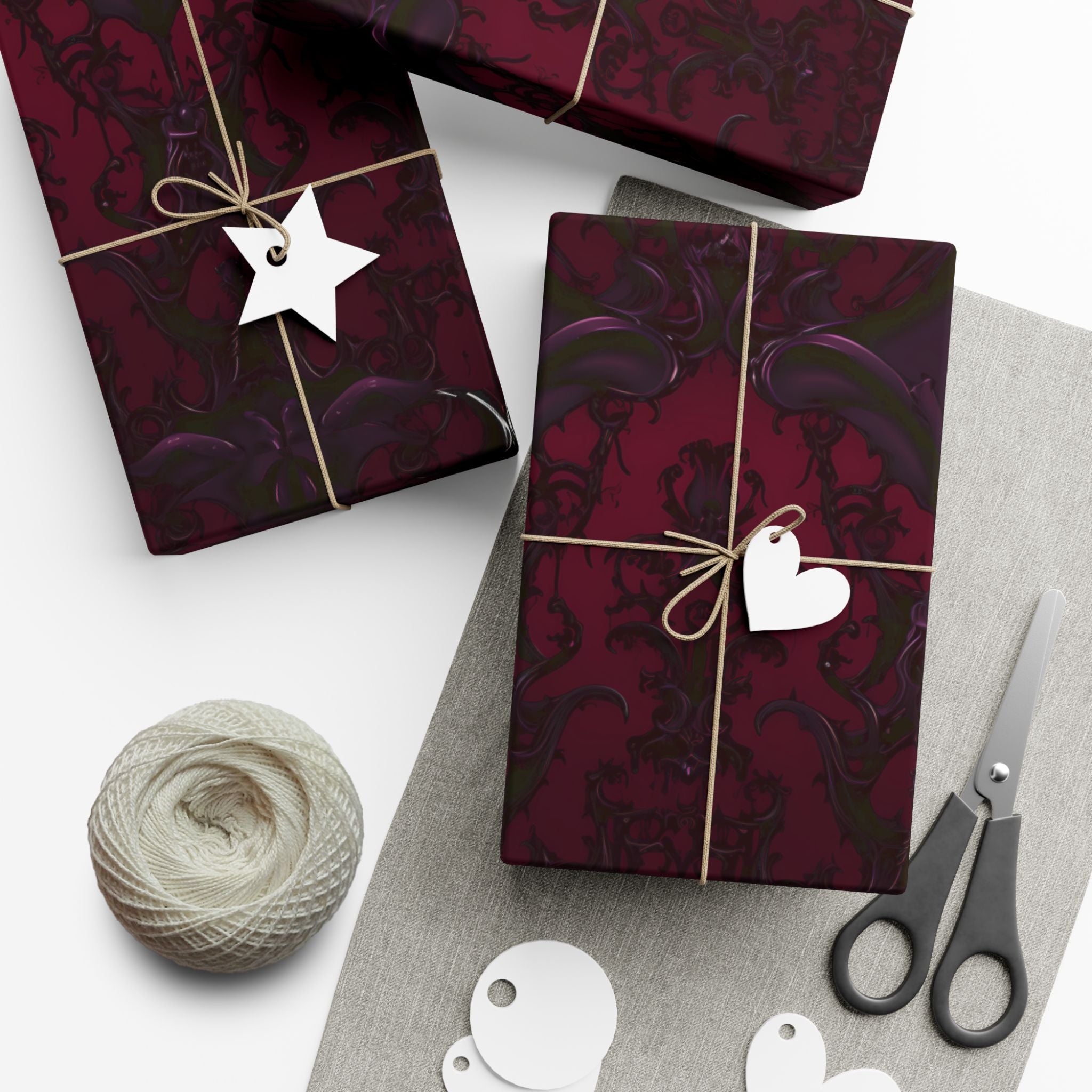 Dark Red Damask Gift Wrap Papers | Elegant Victorian Pattern