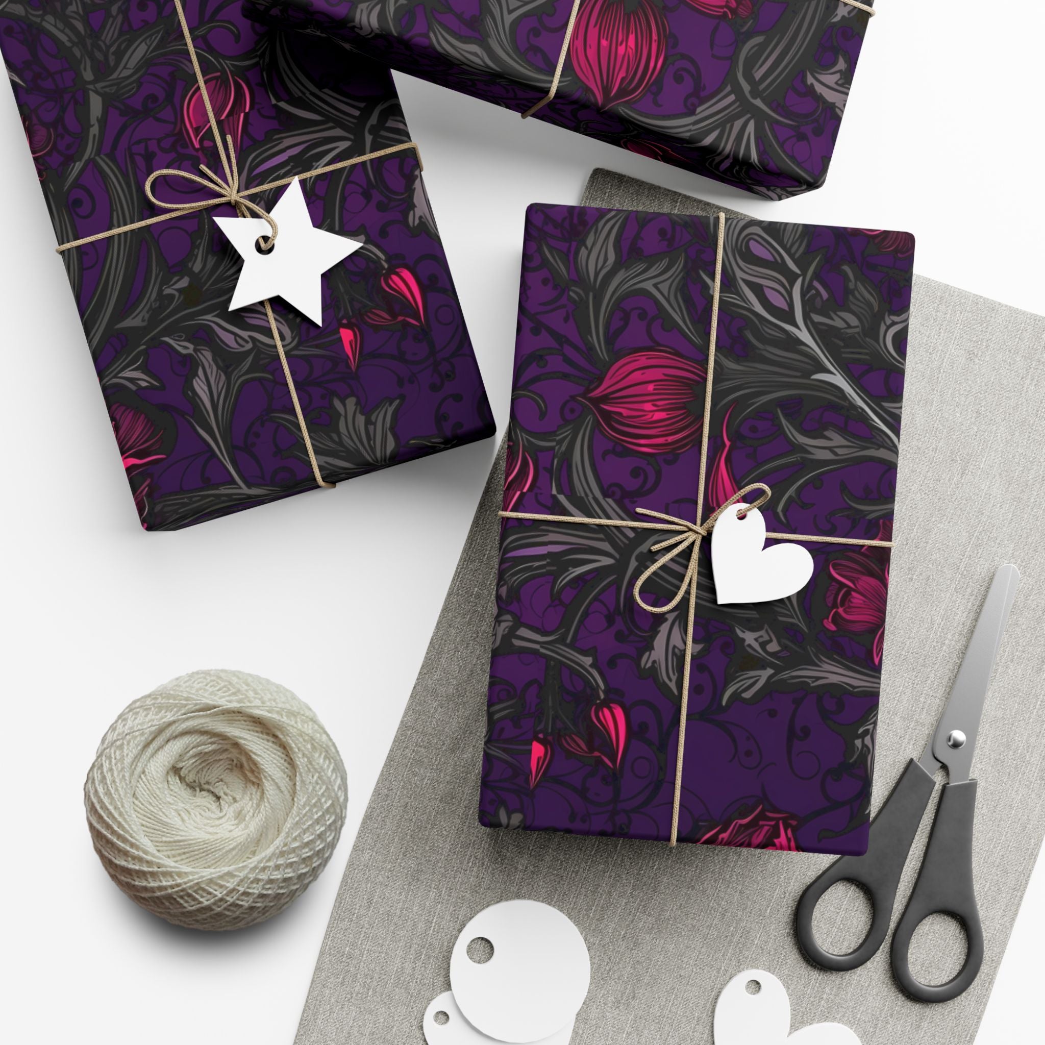 Dark Purple Botanical Wrapping Paper | Gothic Floral Gift Wrap