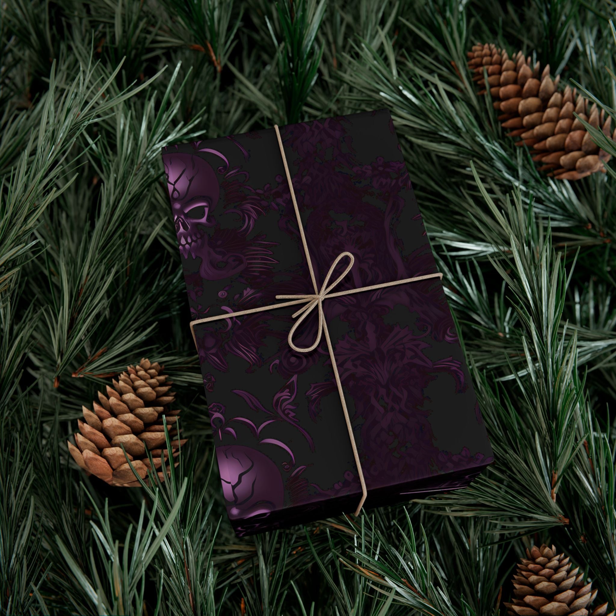 Purple Skull Pattern Gift Wrap Papers | Gothic Wrapping Paper
