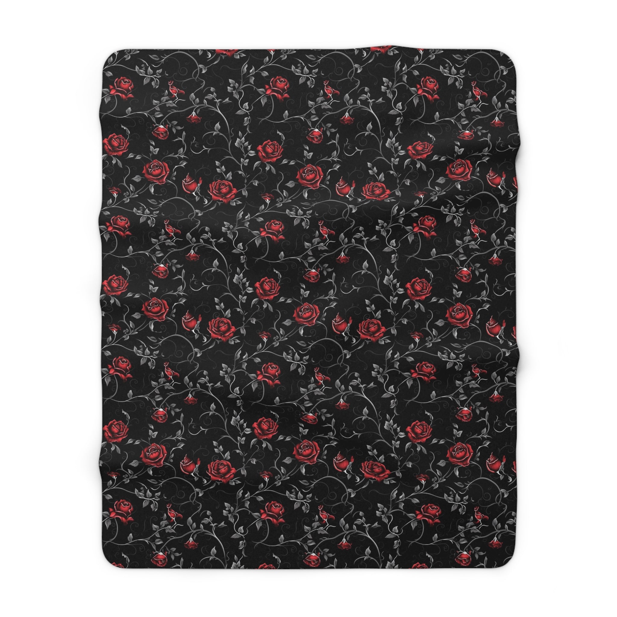 Black & Red Gothic Rose Sherpa Fleece Blanket – Dark Romantic Witchy Throw | Cozy Alternative Gothic Home Decor