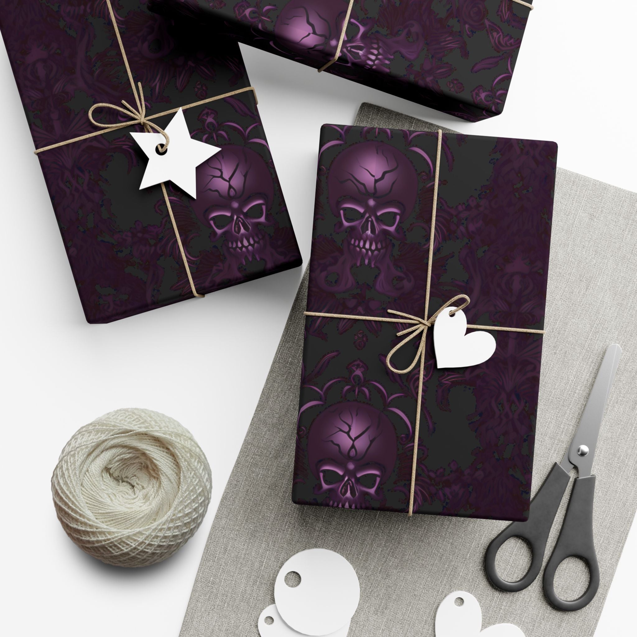 Purple Skull Pattern Gift Wrap Papers | Gothic Wrapping Paper