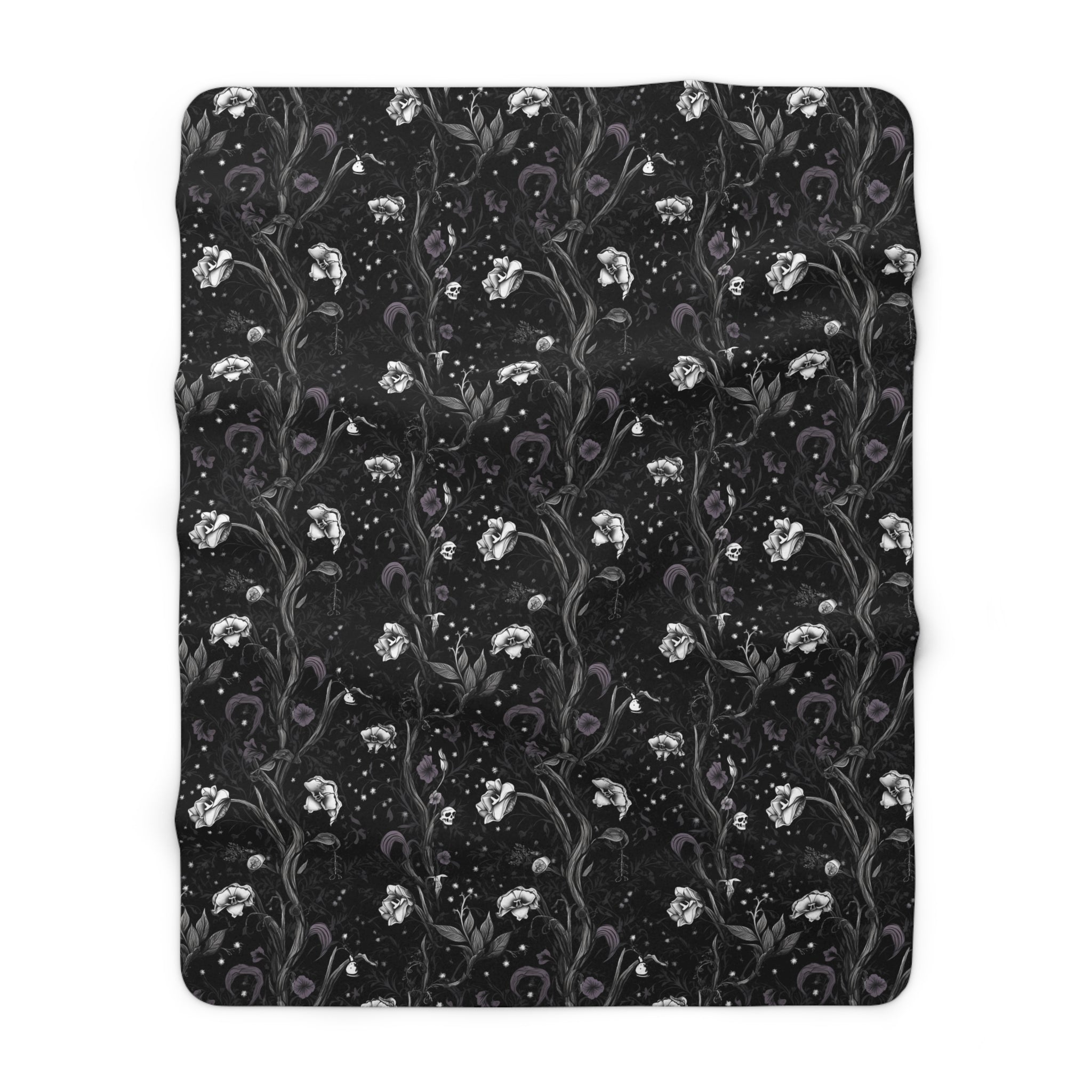 Black Celestial Gothic Rose Sherpa Fleece Blanket – Dark Romantic Witchy Throw | Cozy Alternative Gothic Home Decor