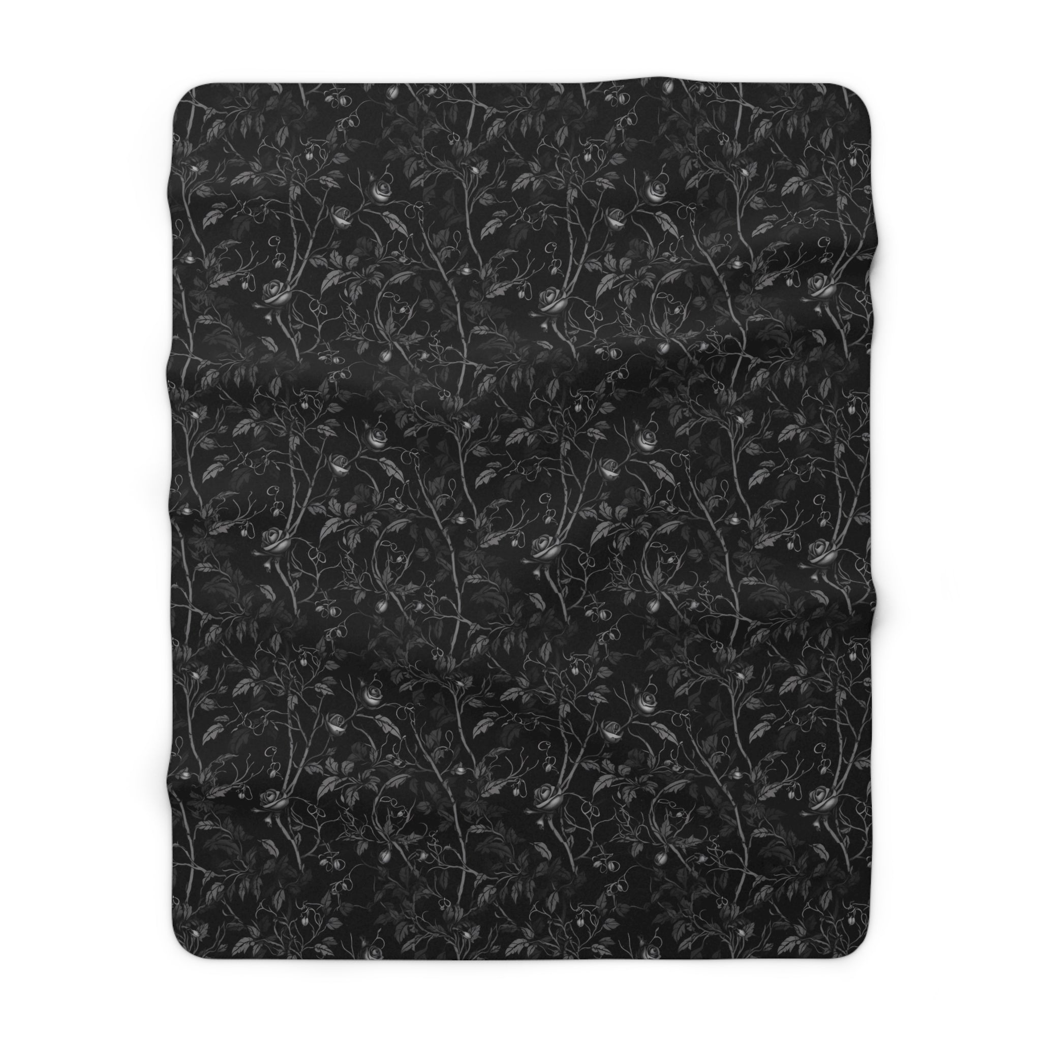 Black Gothic Floral Sherpa Fleece Blanket