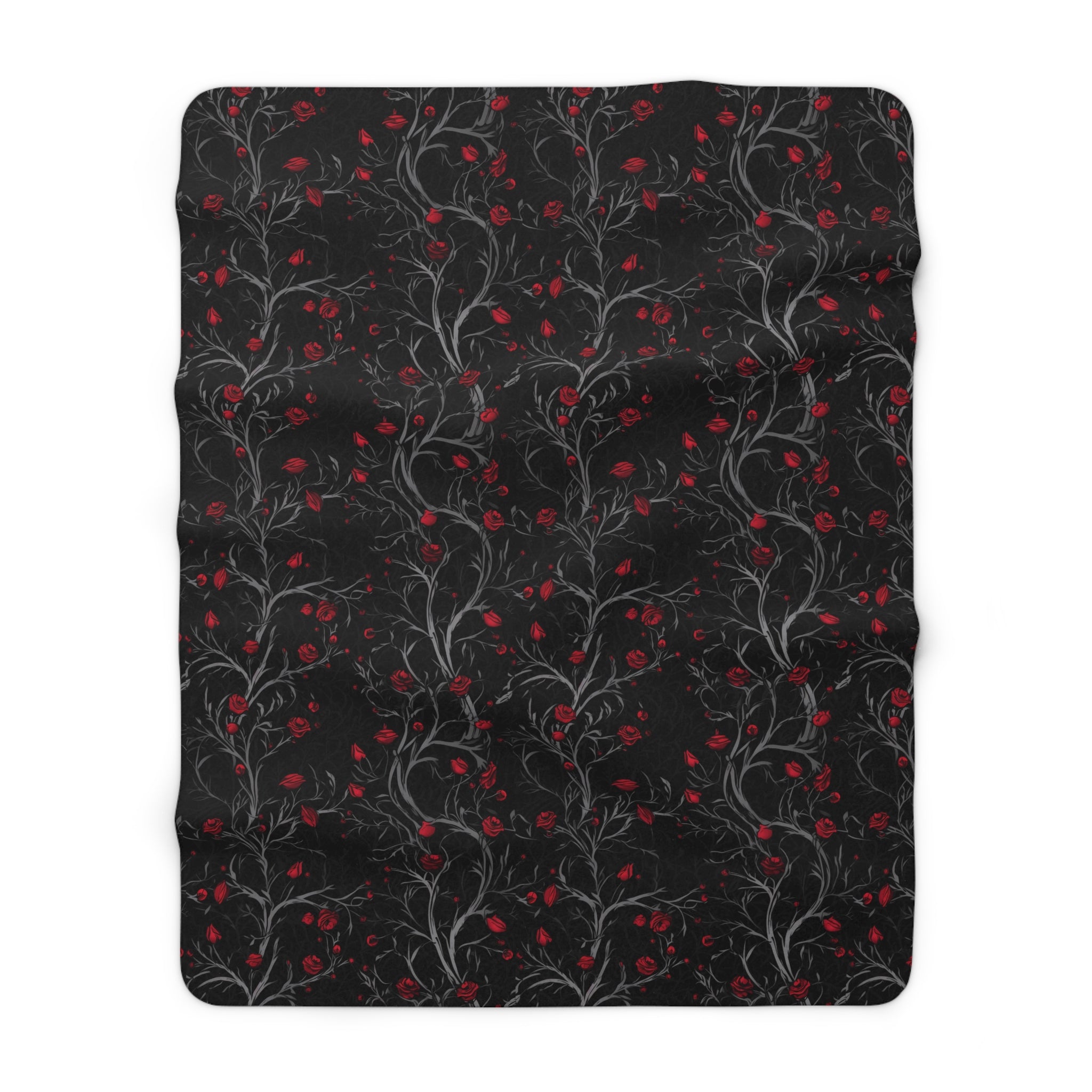 Black & Red Rose Vine Sherpa Fleece Blanket – Dark Romantic Gothic Throw | Cozy Alternative Home Decor