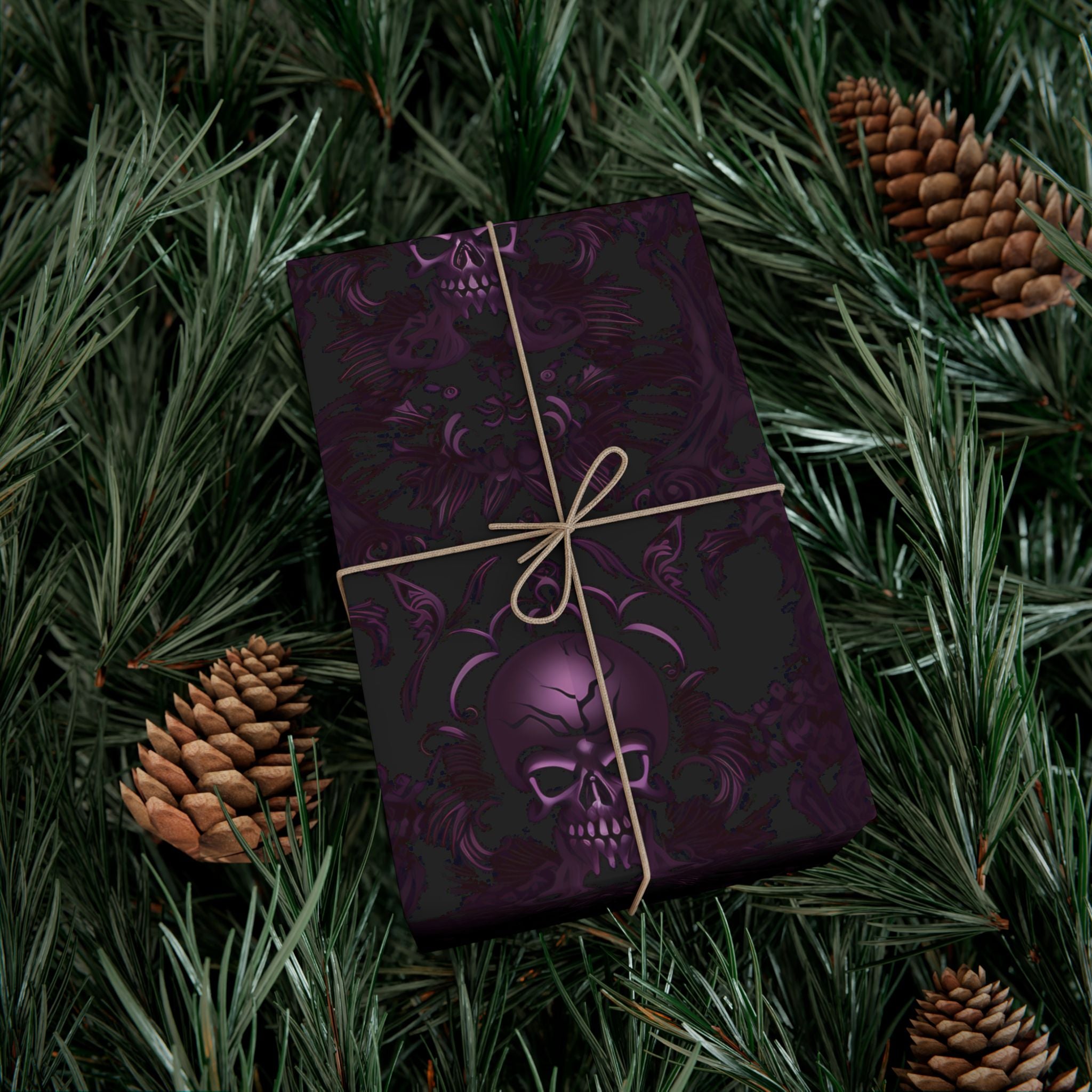 Purple Skull Pattern Gift Wrap Papers | Gothic Wrapping Paper