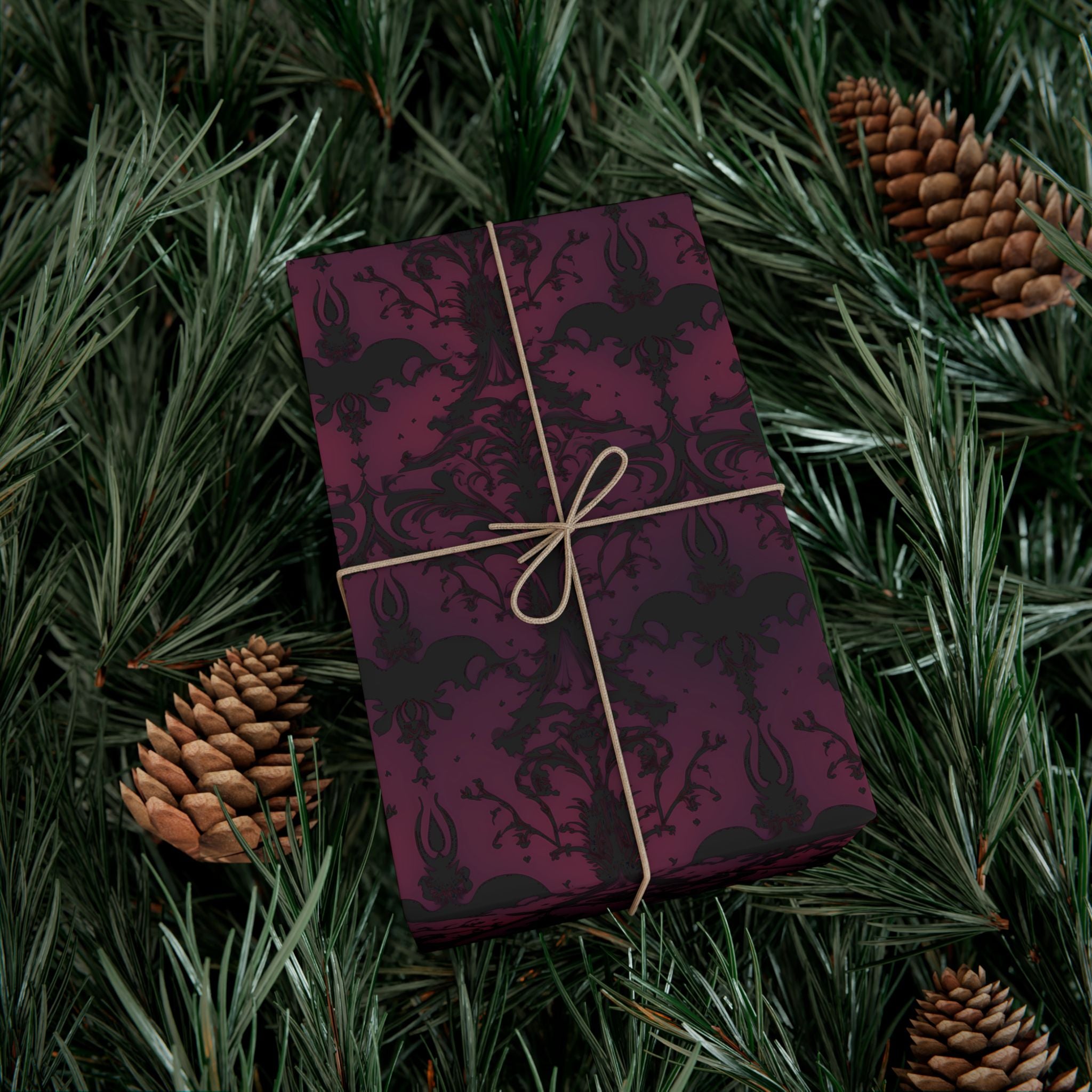 Vintage Burgundy Damask Wrapping Paper | Victorian Gothic Gift Wrap