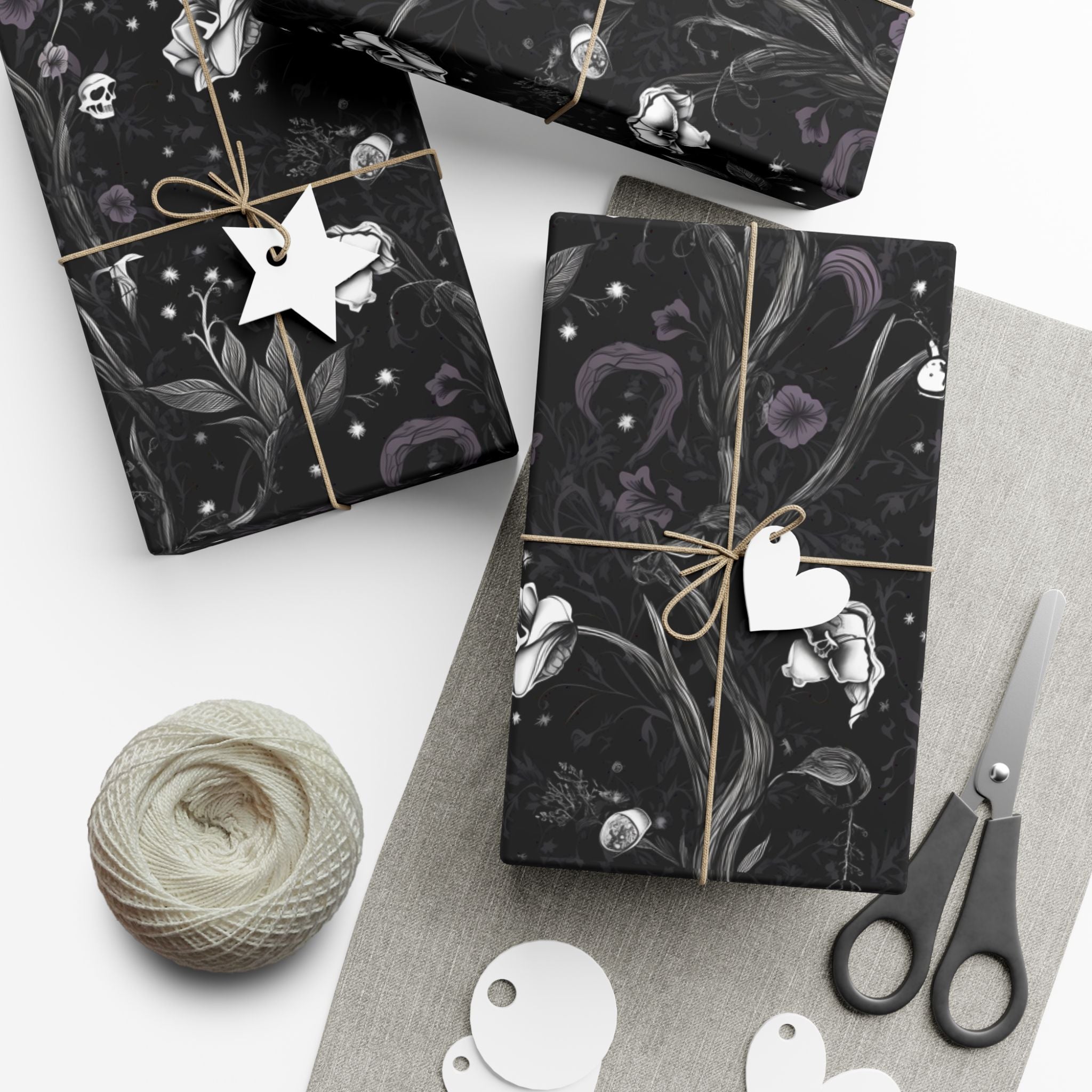 Dark Floral Pattern Gift Wrap Paper | Black Botanical Wrapping Paper