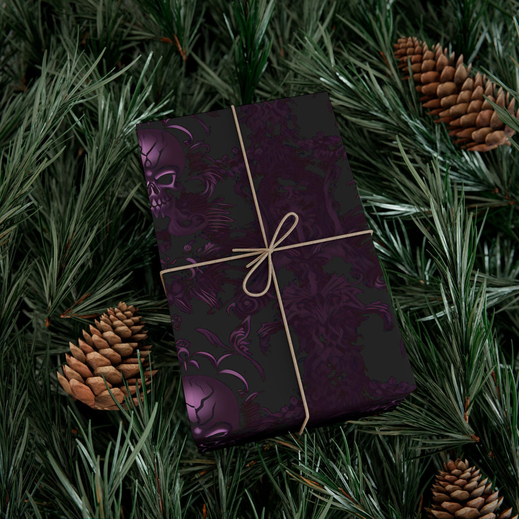 Purple Skull Pattern Gift Wrap Papers | Gothic Wrapping Paper