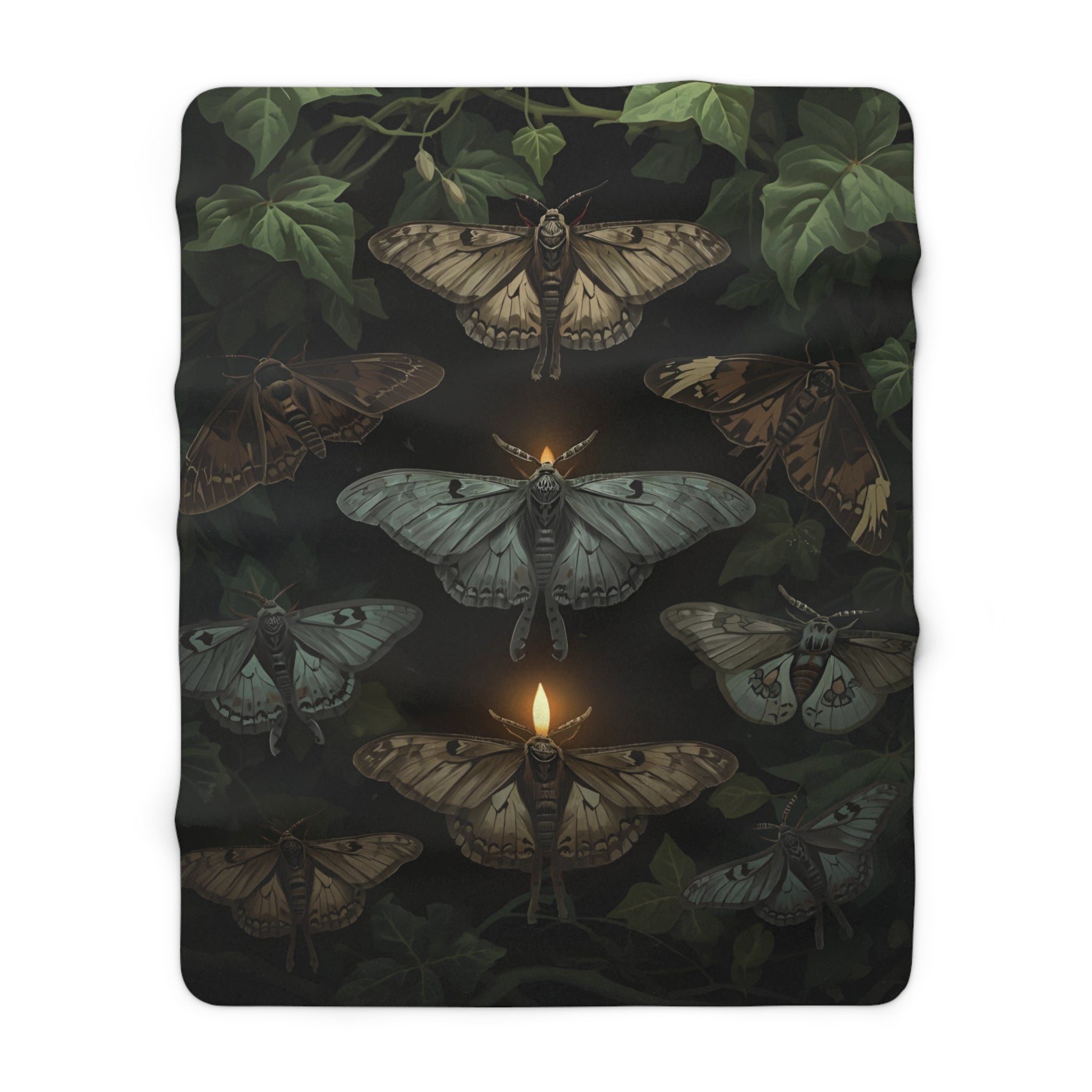 Gothic Moth Sherpa Fleece Blanket – Dark Academia Witchy Throw | Cozy Alternative Gothic Home Decor