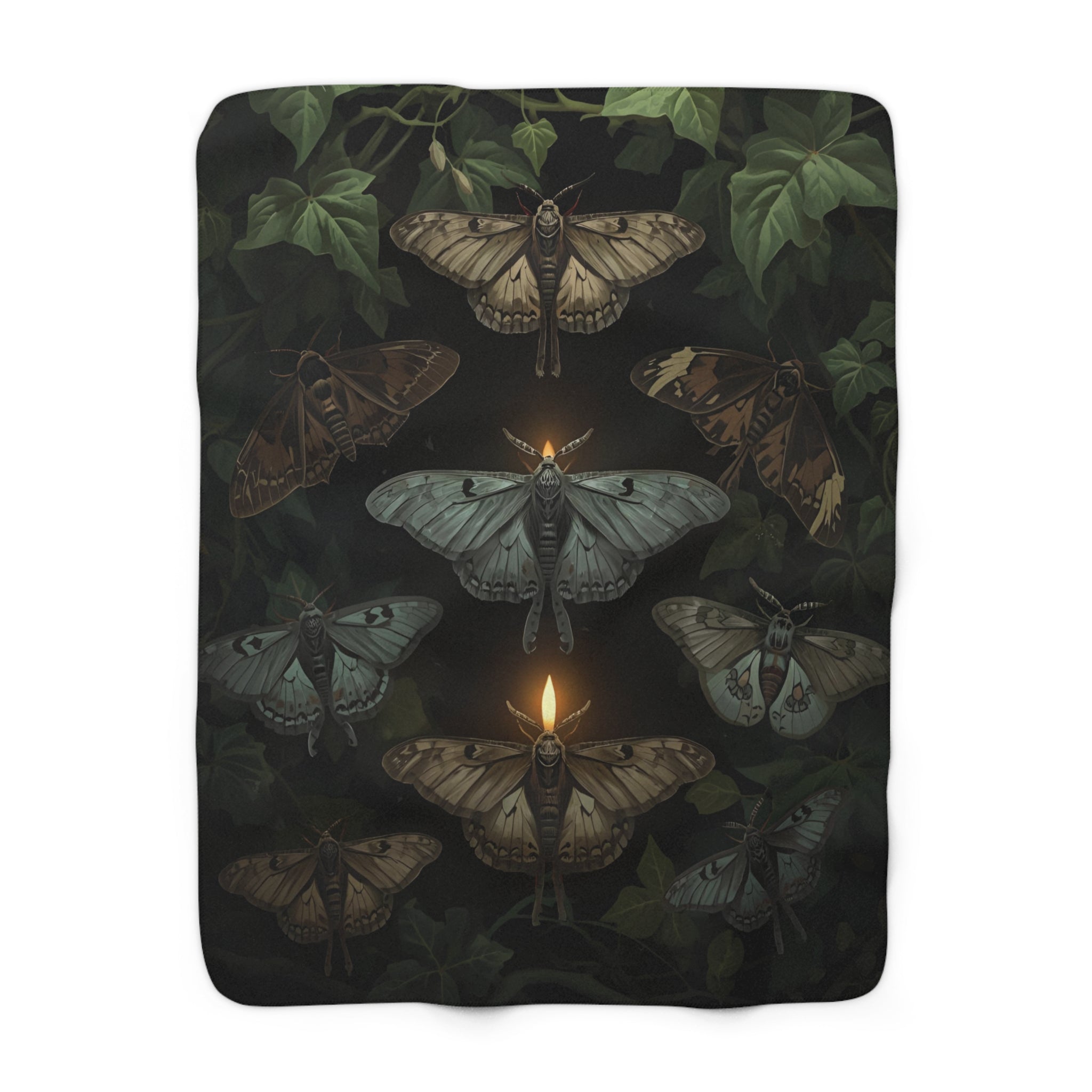 Gothic Moth Sherpa Fleece Blanket – Dark Academia Witchy Throw | Cozy Alternative Gothic Home Decor