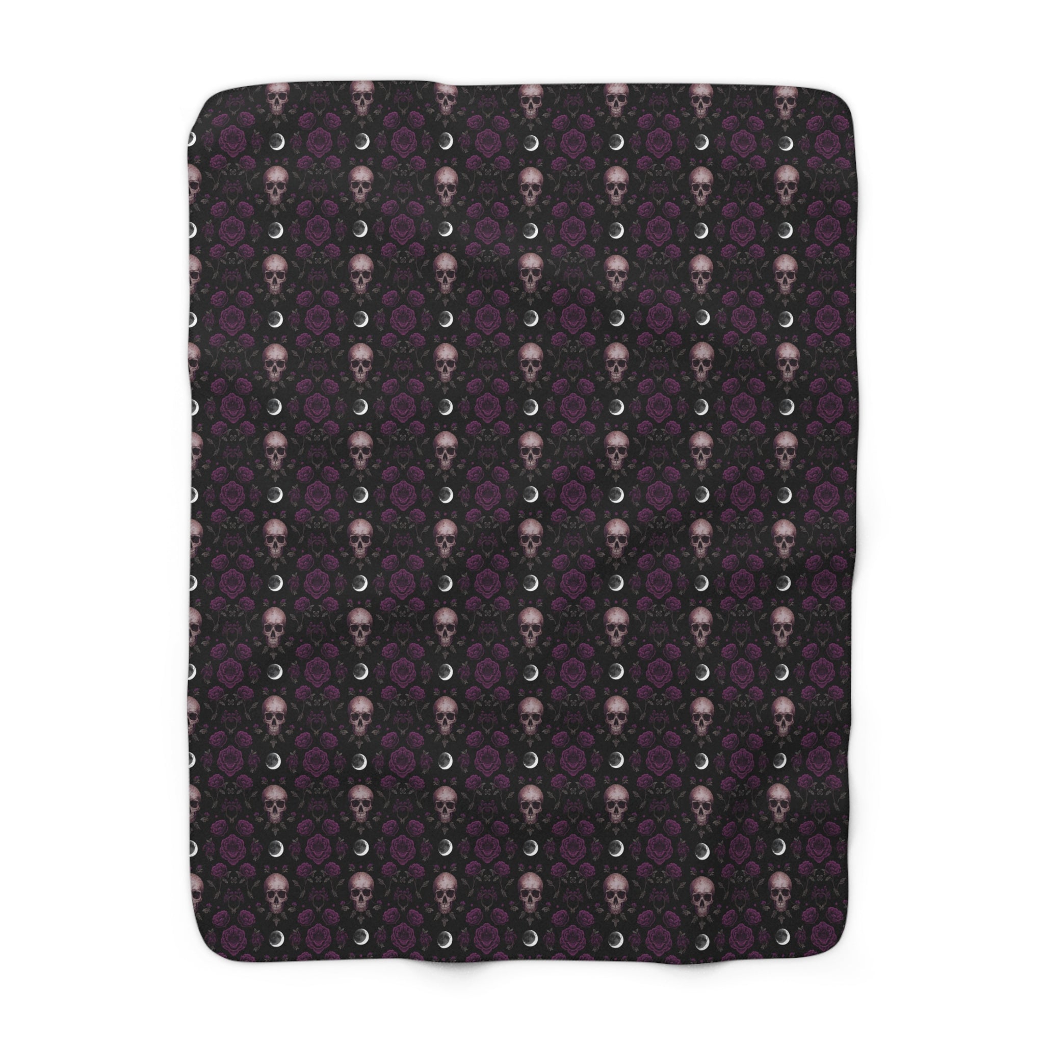 Gothic Skull & Rose Sherpa Fleece Blanket – Witchy Moon Gothic Throw | Dark Romantic Alternative Home Decor