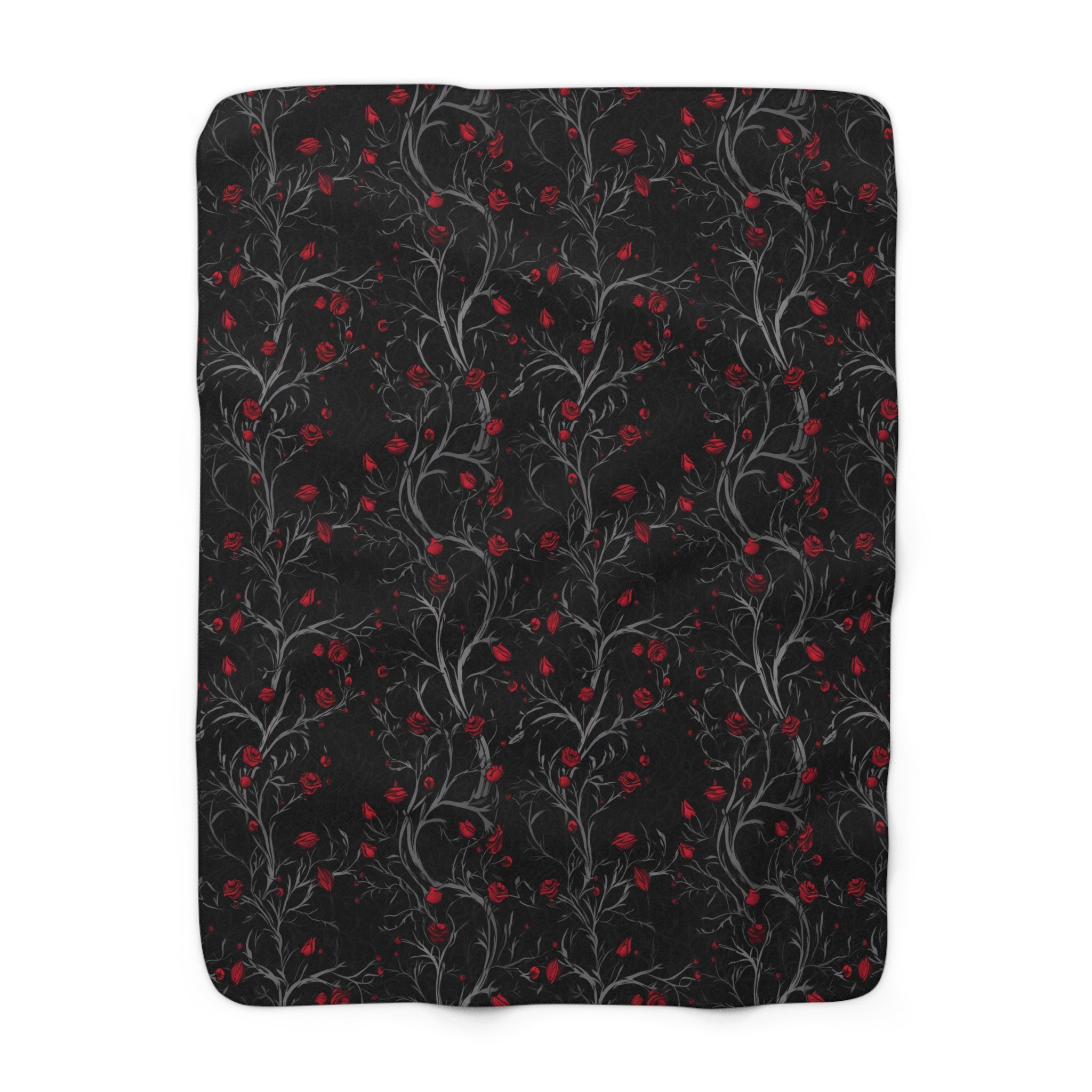 Black & Red Rose Vine Sherpa Fleece Blanket – Dark Romantic Gothic Throw | Cozy Alternative Home Decor